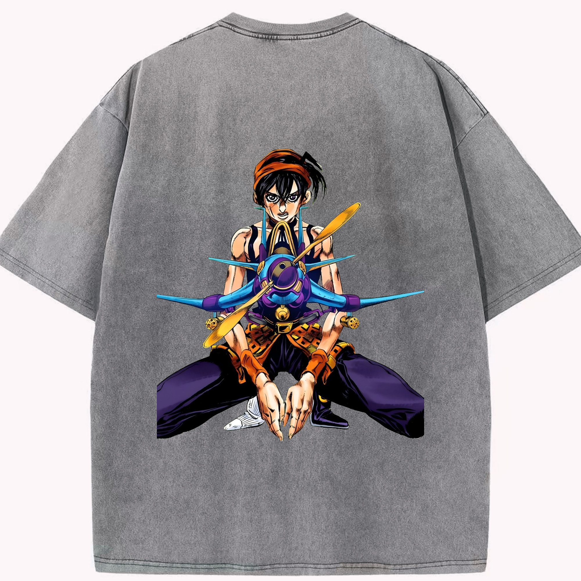 （画像用） ジョジョの奇妙な冒険 ナランチャ?ギルガ JoJo's Bizarre Adventure Narancia Ghirga 綿100% ヴィンテージ風 半袖Tシャツ（背面プリント）