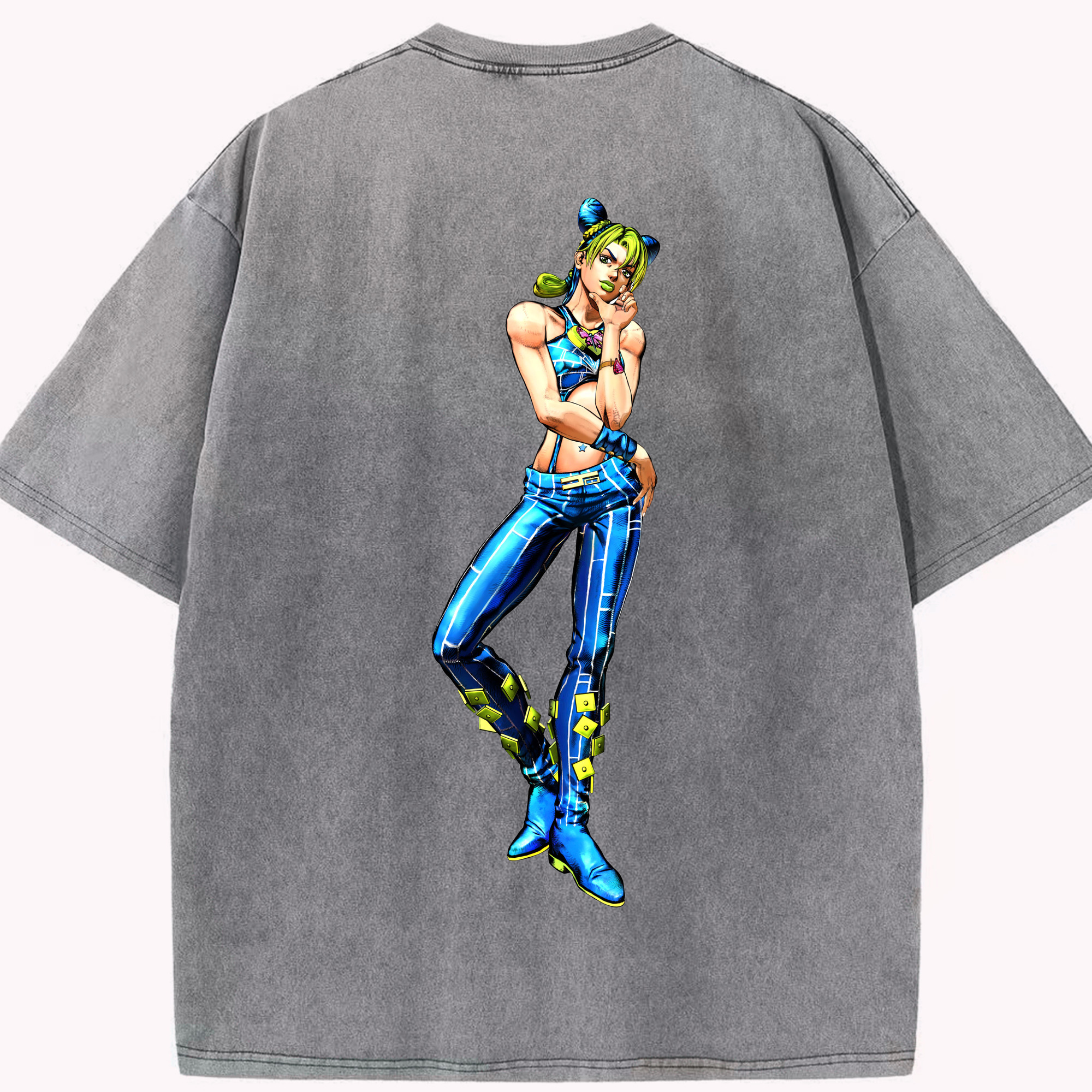 （画像用） "ジョジョの奇妙な冒険 くうじょう ジョリーン JoJo's Bizarre Adventure Jolyne Cujoh " 綿100% ヴィンテージ風 半袖Tシャツ（背面プリント）