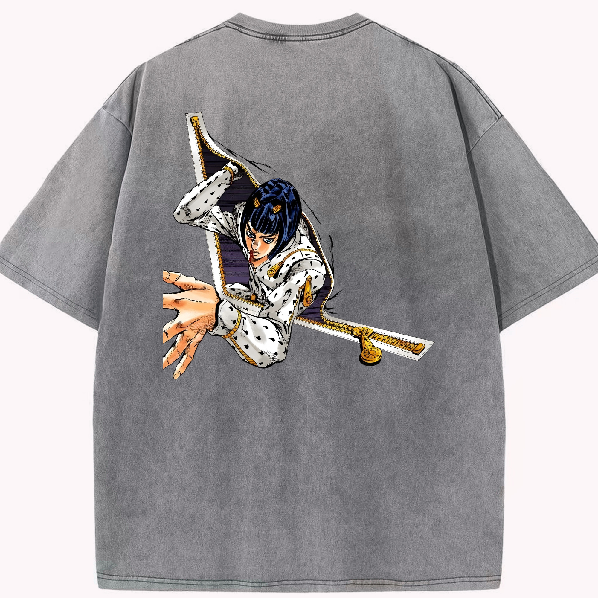 （画像用） ジョジョの奇妙な冒険 ブローノ?ブチャラティ JoJo's Bizarre Adventure Bruno Bucciarati 綿100% ヴィンテージ風 半袖Tシャツ（背面プリント）