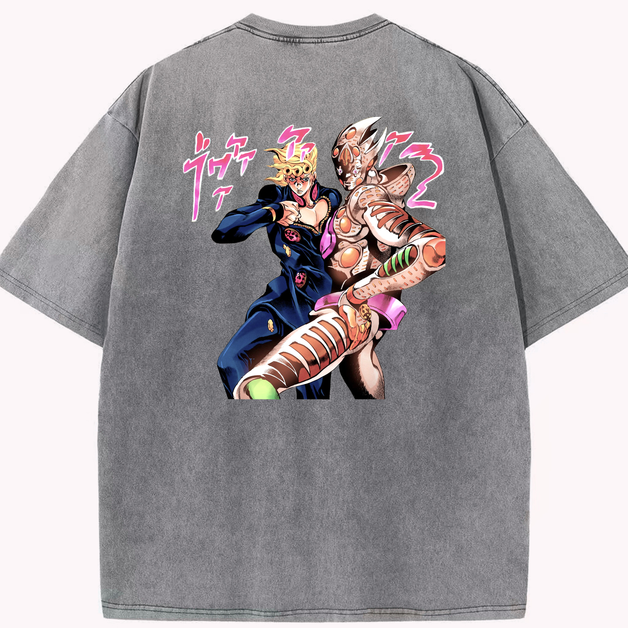 （画像用） ジョジョの奇妙な冒険 ジョルノ?ジョバァーナ JoJo's Bizarre Adventure Giorno Giovanna 綿100% ヴィンテージ風 半袖Tシャツ（背面プリント）