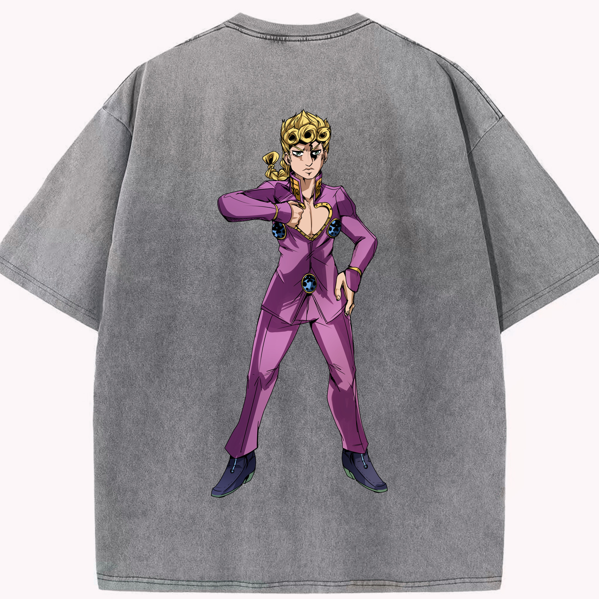 （画像用） ジョジョの奇妙な冒険 ジョルノ?ジョバァーナ JoJo's Bizarre Adventure Giorno Giovanna 綿100% ヴィンテージ風 半袖Tシャツ（背面プリント）