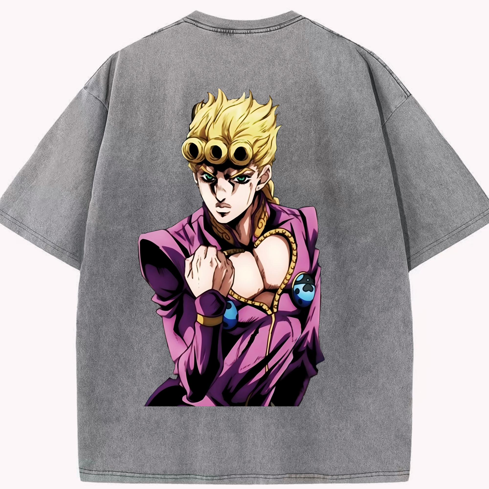 （画像用） ジョジョの奇妙な冒険 ジョルノ?ジョバァーナ JoJo's Bizarre Adventure Giorno Giovanna 綿100% ヴィンテージ風 半袖Tシャツ（背面プリント）