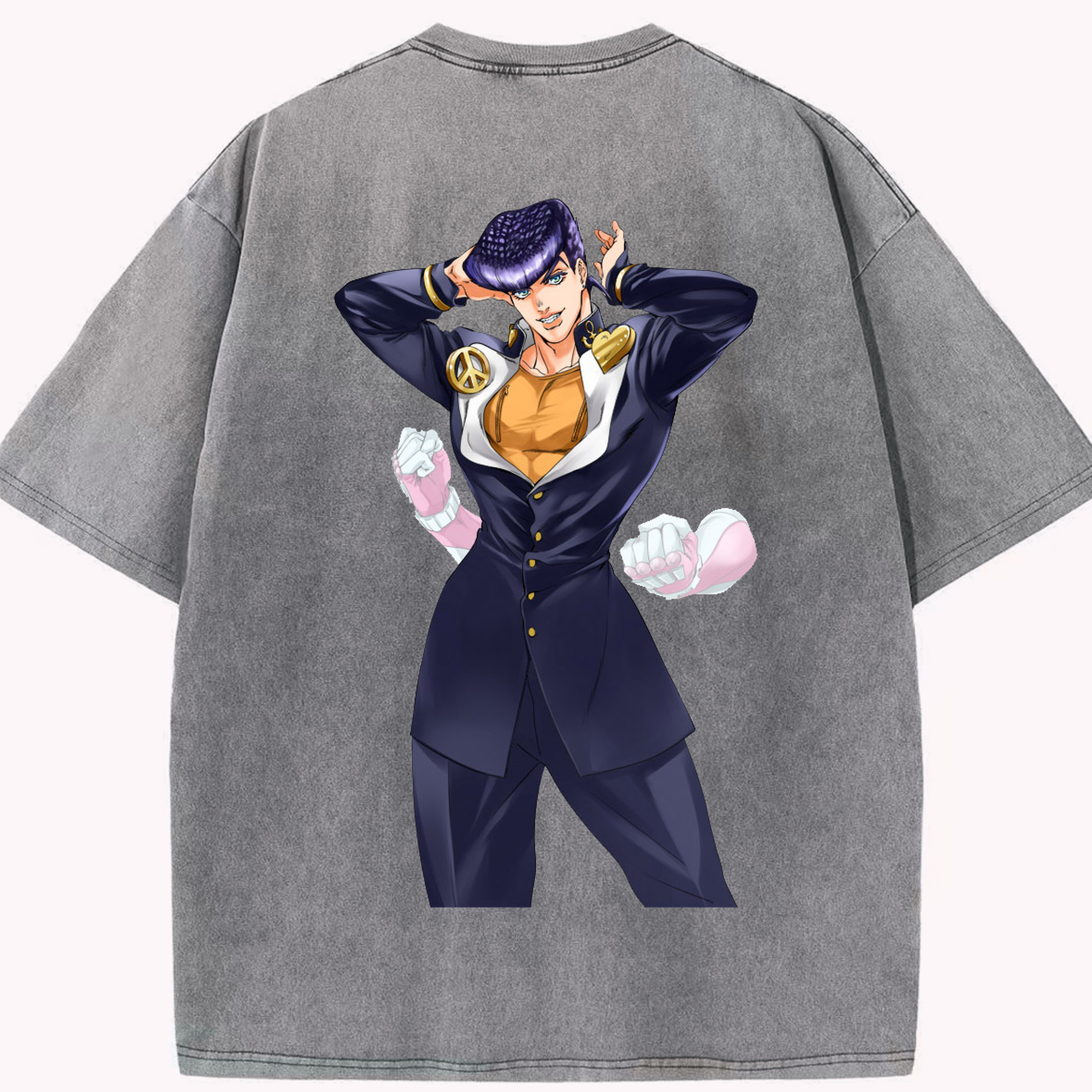 （画像用） ジョジョの奇妙な冒険 ひがしかた じょうすけ JoJo's Bizarre Adventure Higashikata Josuke 綿100% ヴィンテージ風 半袖Tシャツ（背面プリント）