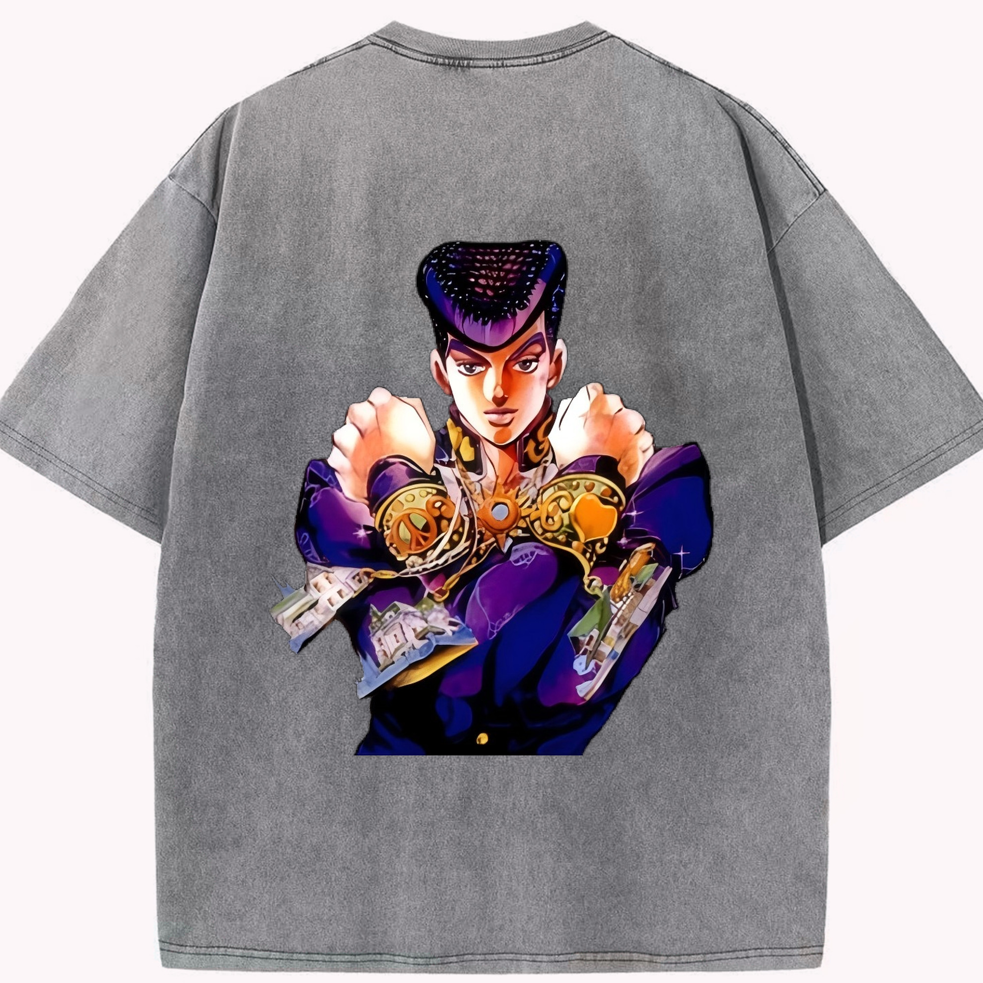 （画像用） ジョジョの奇妙な冒険 ひがしかた じょうすけ JoJo's Bizarre Adventure Higashikata Josuke 綿100% ヴィンテージ風 半袖Tシャツ（背面プリント）