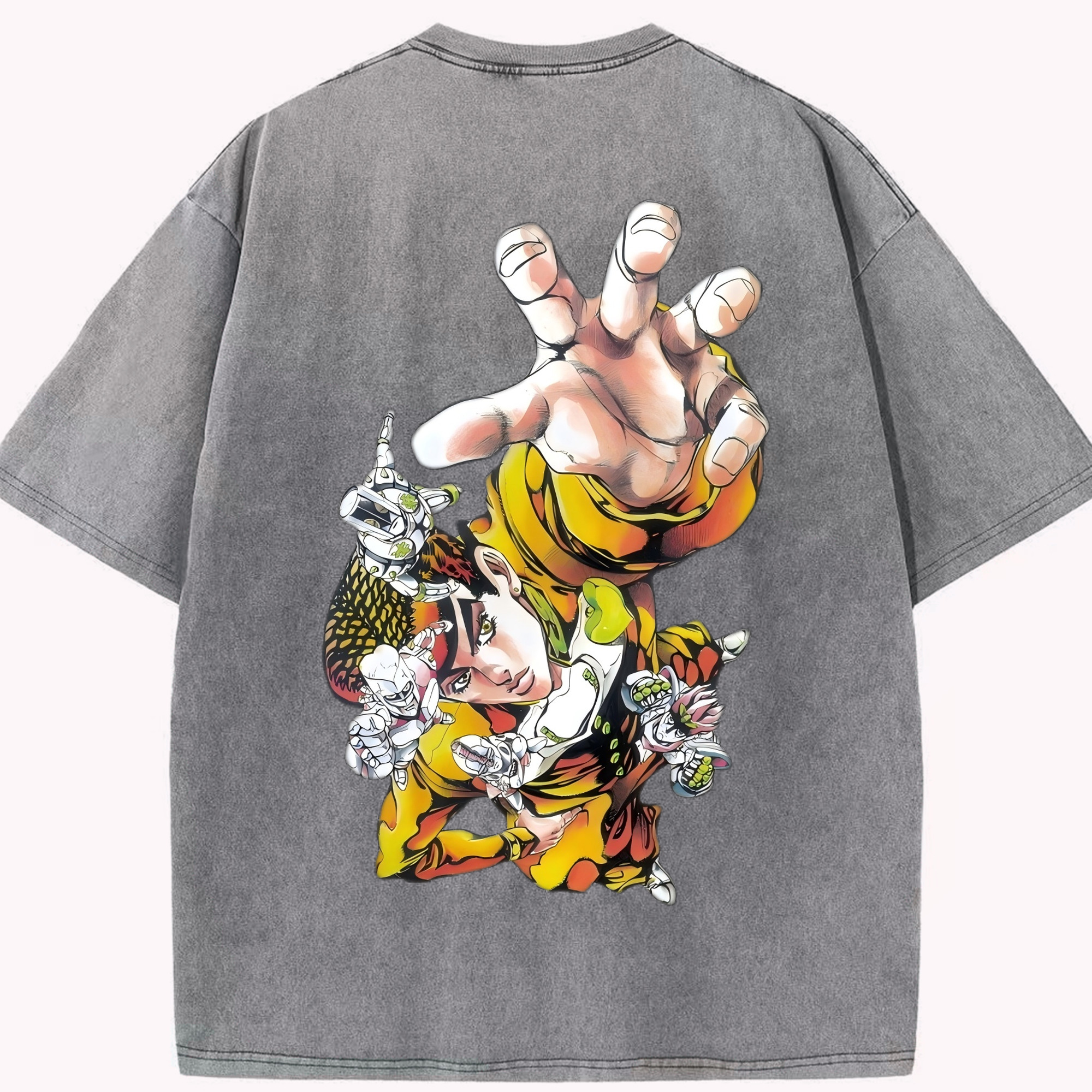 （画像用） ジョジョの奇妙な冒険 ひがしかた じょうすけ JoJo's Bizarre Adventure Higashikata Josuke 綿100% ヴィンテージ風 半袖Tシャツ（背面プリント）