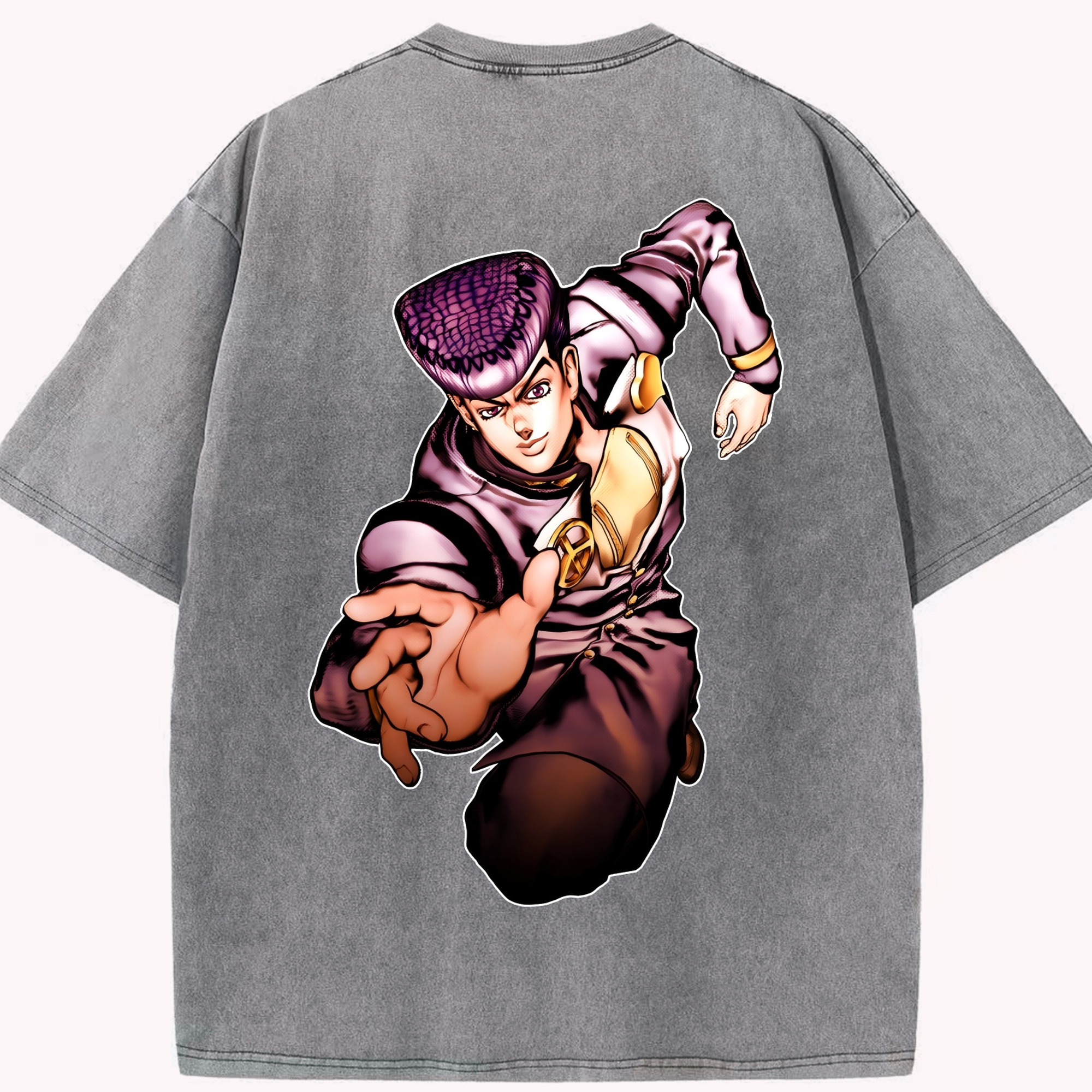 （画像用） ジョジョの奇妙な冒険 ひがしかた じょうすけ JoJo's Bizarre Adventure Higashikata Josuke 綿100% ヴィンテージ風 半袖Tシャツ（背面プリント）