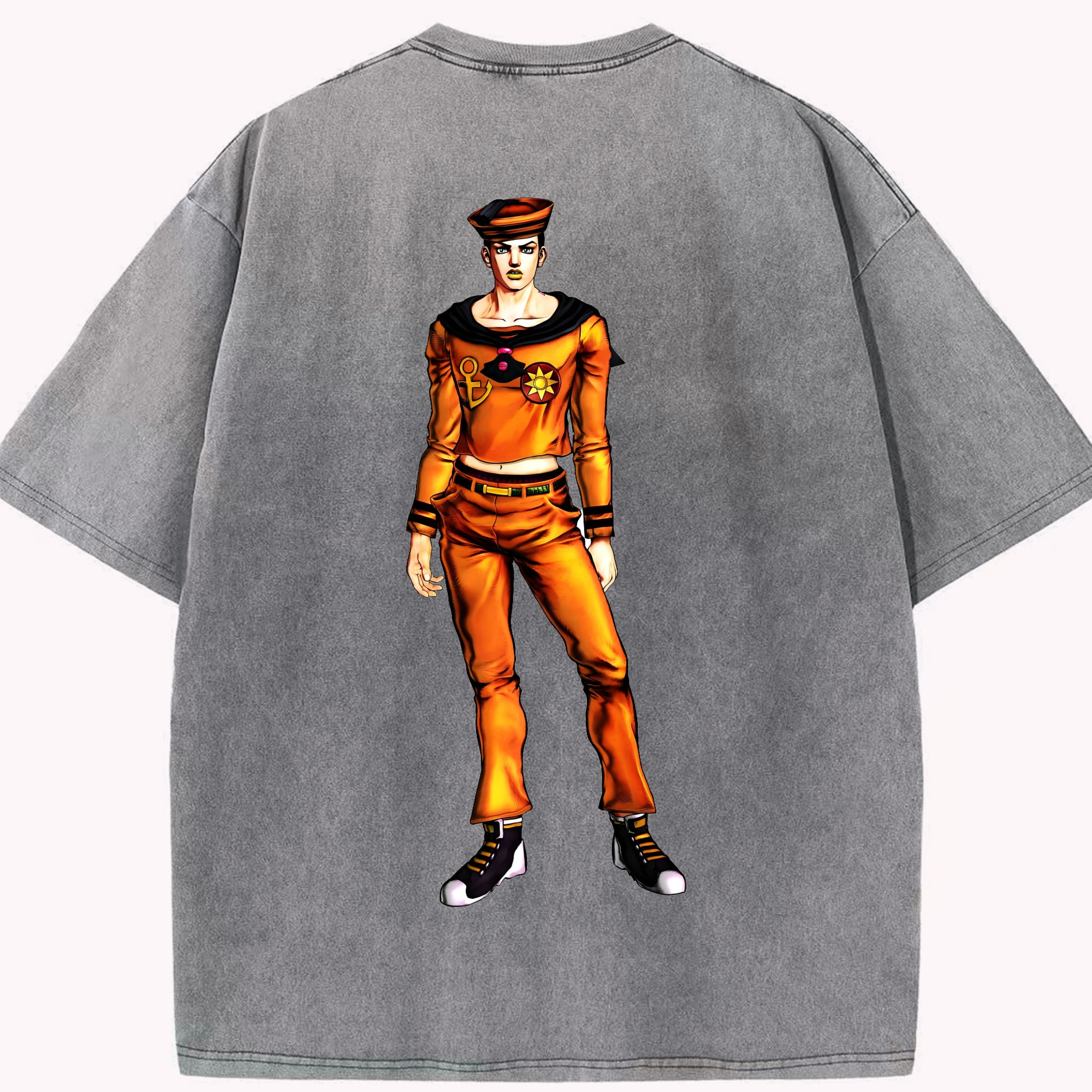 （画像用） ジョジョの奇妙な冒険 東方定助 JoJo's Bizarre Adventure Higashikata Josuke 綿100% ヴィンテージ風 半袖Tシャツ（背面プリント）