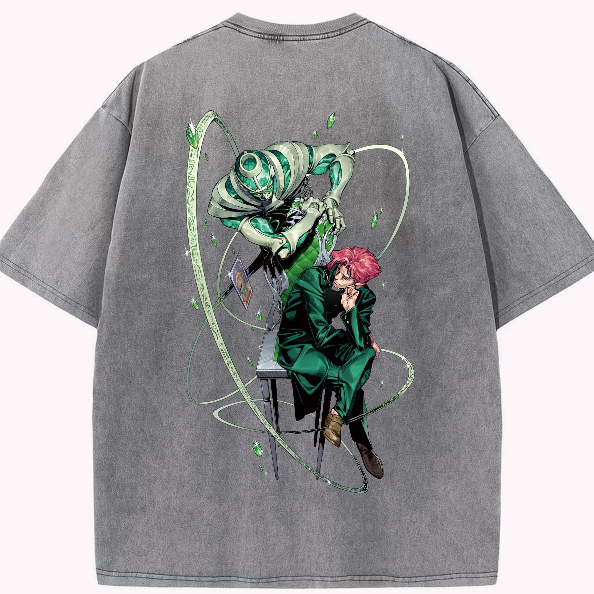 （画像用） ジョジョの奇妙な冒険 花京院 典明（かきょういん のりあき） JoJo's Bizarre Adventure Kakyoin Noriaki 綿100% ヴィンテージ風 半袖Tシャツ（背面プリント）
