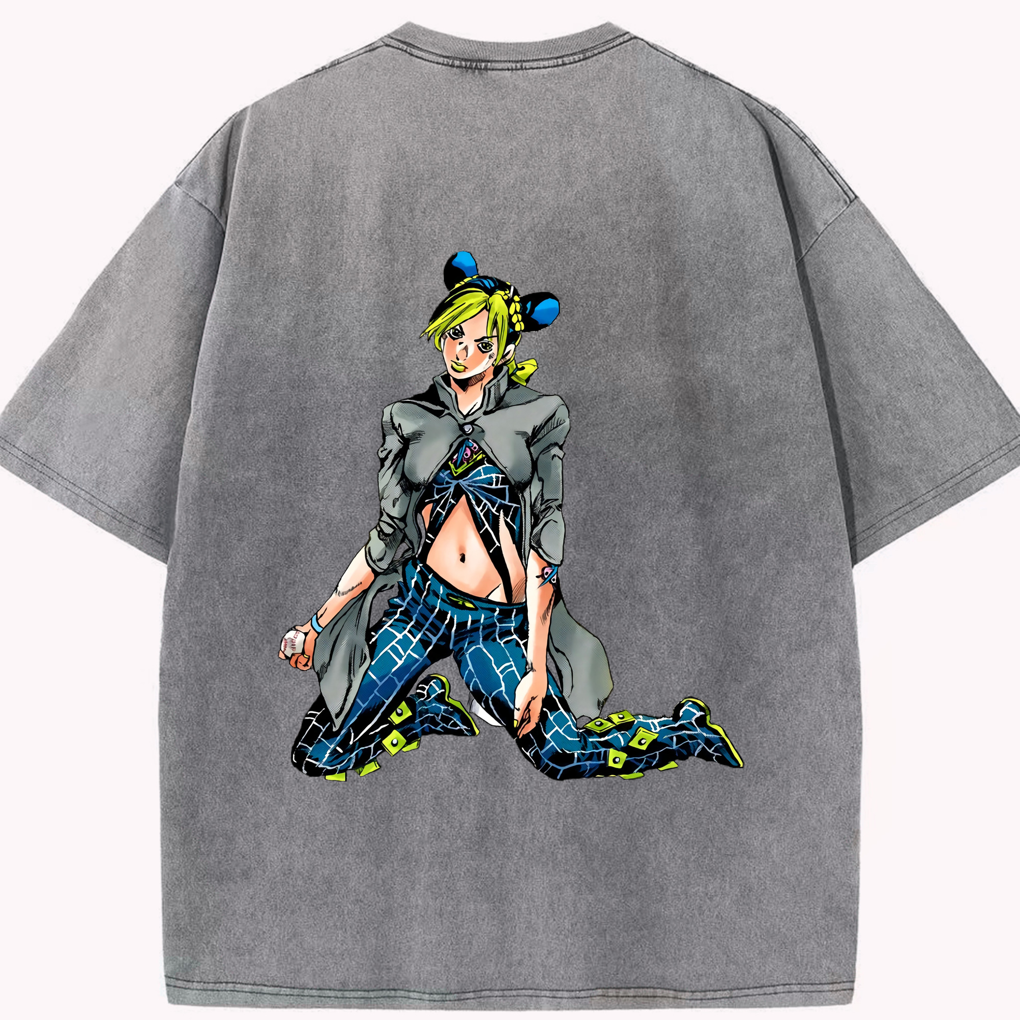 （画像用） "ジョジョの奇妙な冒険 くうじょう ジョリーン JoJo's Bizarre Adventure Jolyne Cujoh " 綿100% ヴィンテージ風 半袖Tシャツ（背面プリント）