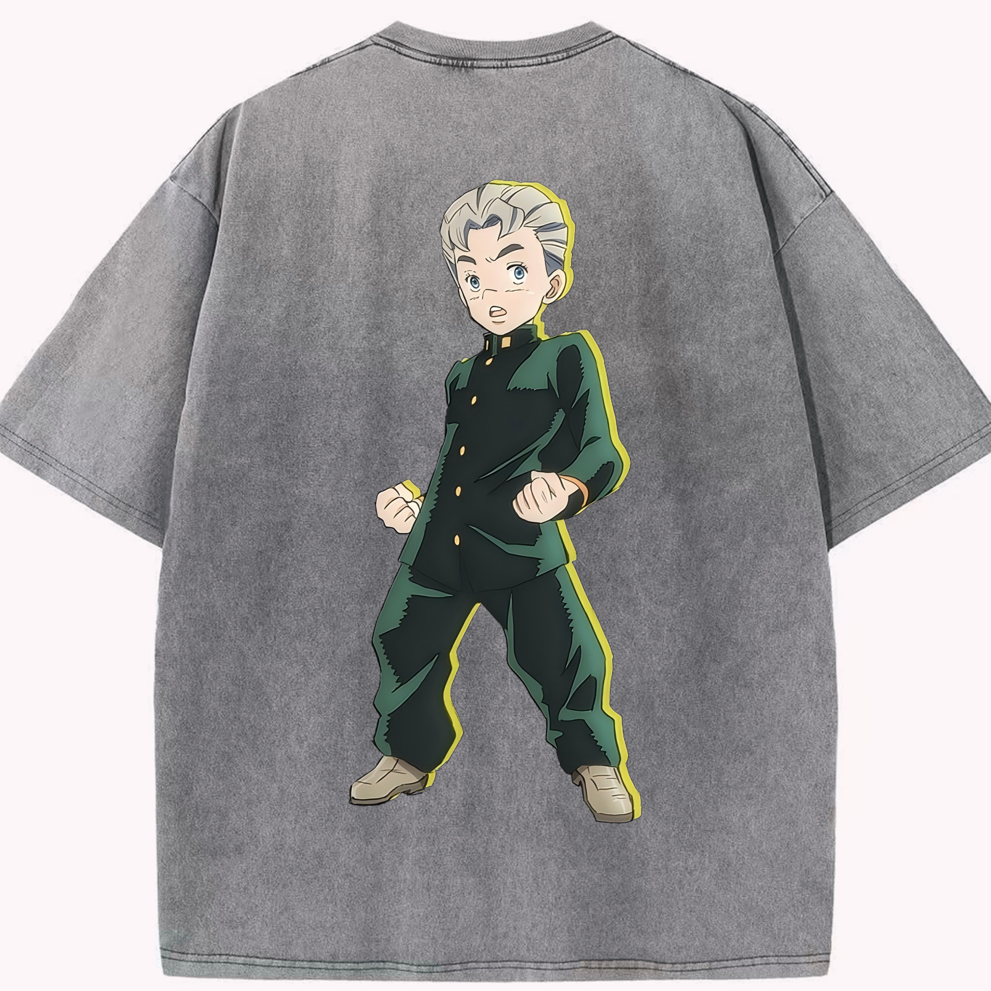 （画像用） ジョジョの奇妙な冒険 広瀨康一 JoJo's Bizarre Adventure Hirose Koichi 綿100% ヴィンテージ風 半袖Tシャツ（背面プリント）