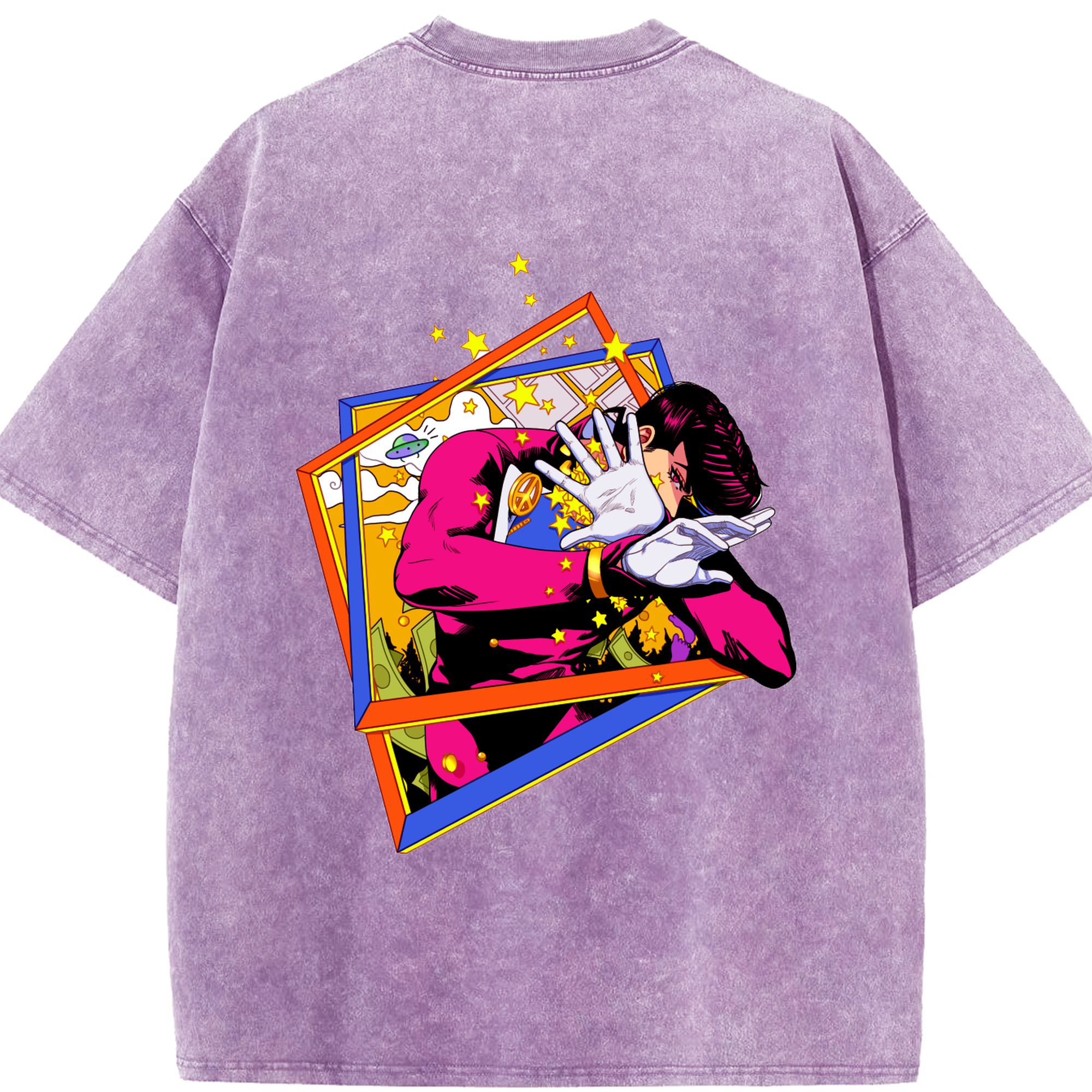（画像用） ジョジョの奇妙な冒険 ひがしかた じょうすけ JoJo's Bizarre Adventure Higashikata Josuke 綿100% ヴィンテージ風 半袖Tシャツ（背面プリント）