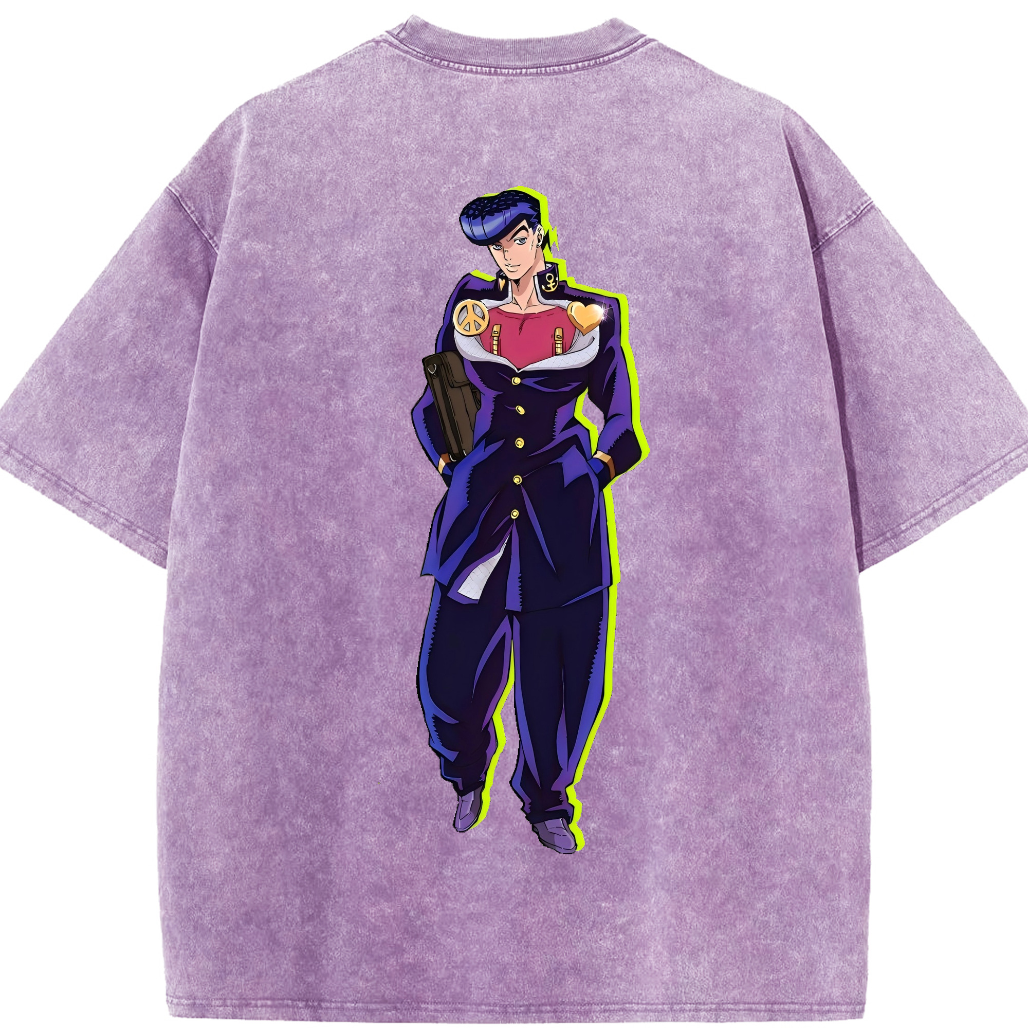 （画像用） ジョジョの奇妙な冒険 ひがしかた じょうすけ JoJo's Bizarre Adventure Higashikata Josuke 綿100% ヴィンテージ風 半袖Tシャツ（背面プリント）