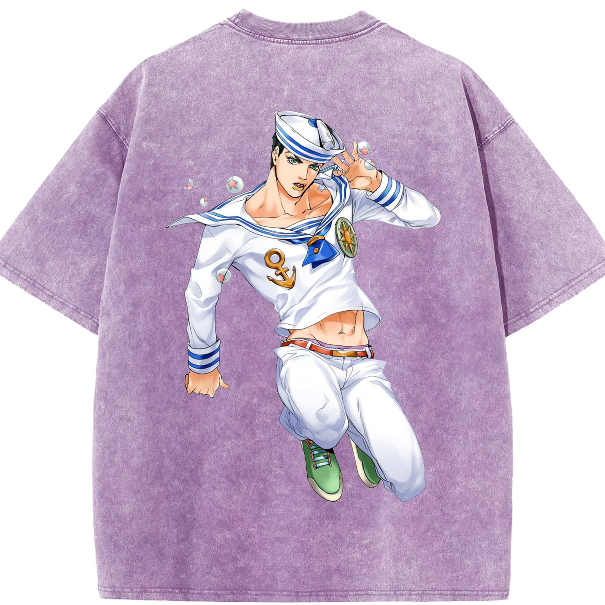 （画像用） ジョジョの奇妙な冒険 東方定助 JoJo's Bizarre Adventure Higashikata Josuke 綿100% ヴィンテージ風 半袖Tシャツ（背面プリント）