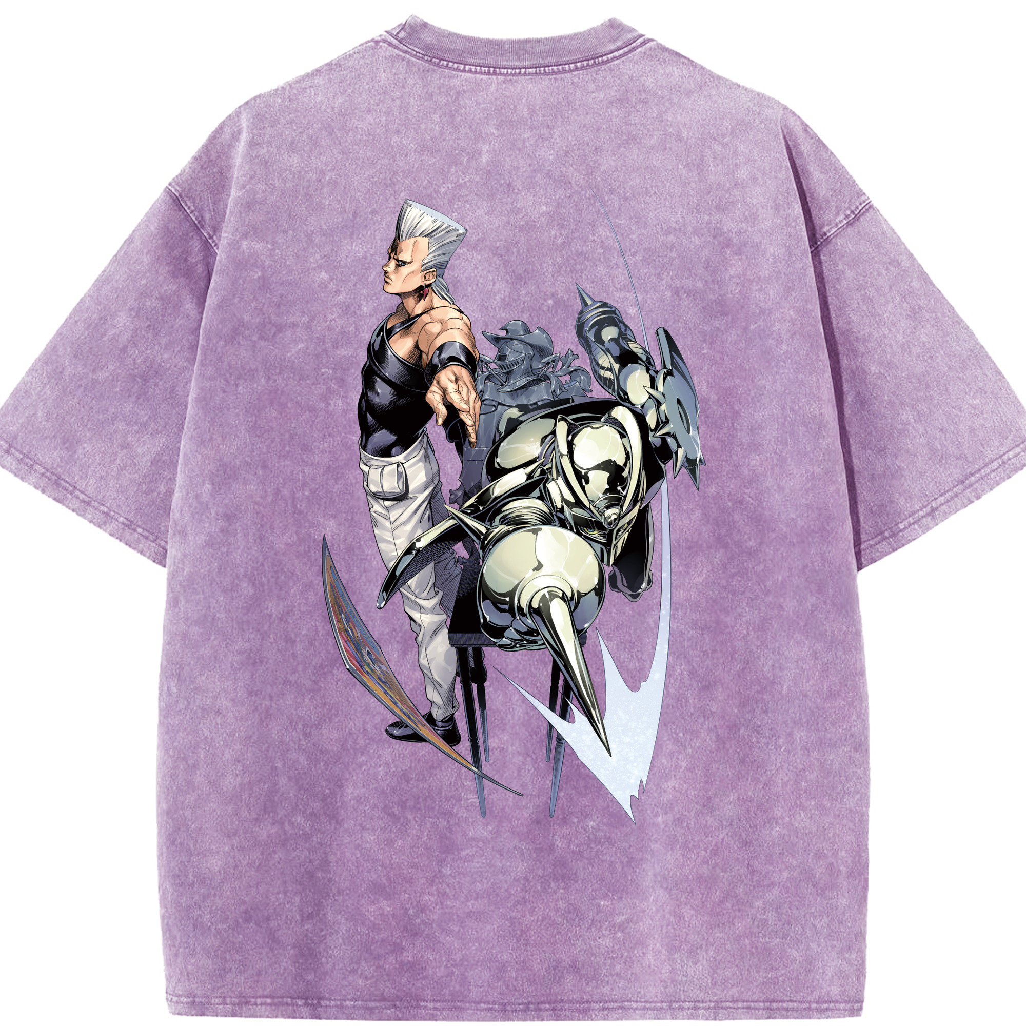 （画像用） ジョジョの奇妙な冒険 ジャン＝ピエール?ポルナレフ JoJo's Bizarre Adventure Jan Pierre Polnareff 綿100% ヴィンテージ風 半袖Tシャツ（背面プリント）