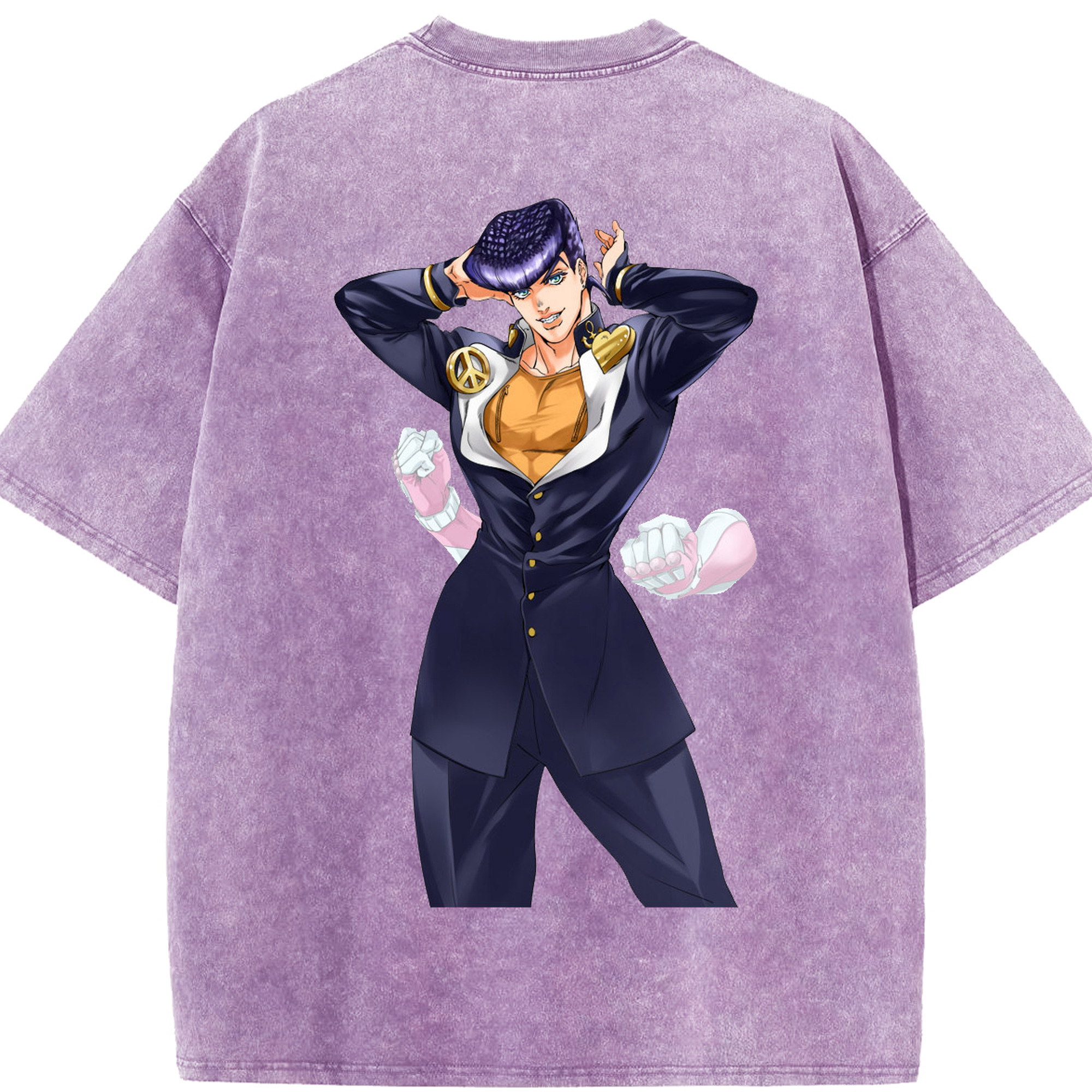 （画像用） ジョジョの奇妙な冒険 ひがしかた じょうすけ JoJo's Bizarre Adventure Higashikata Josuke 綿100% ヴィンテージ風 半袖Tシャツ（背面プリント）