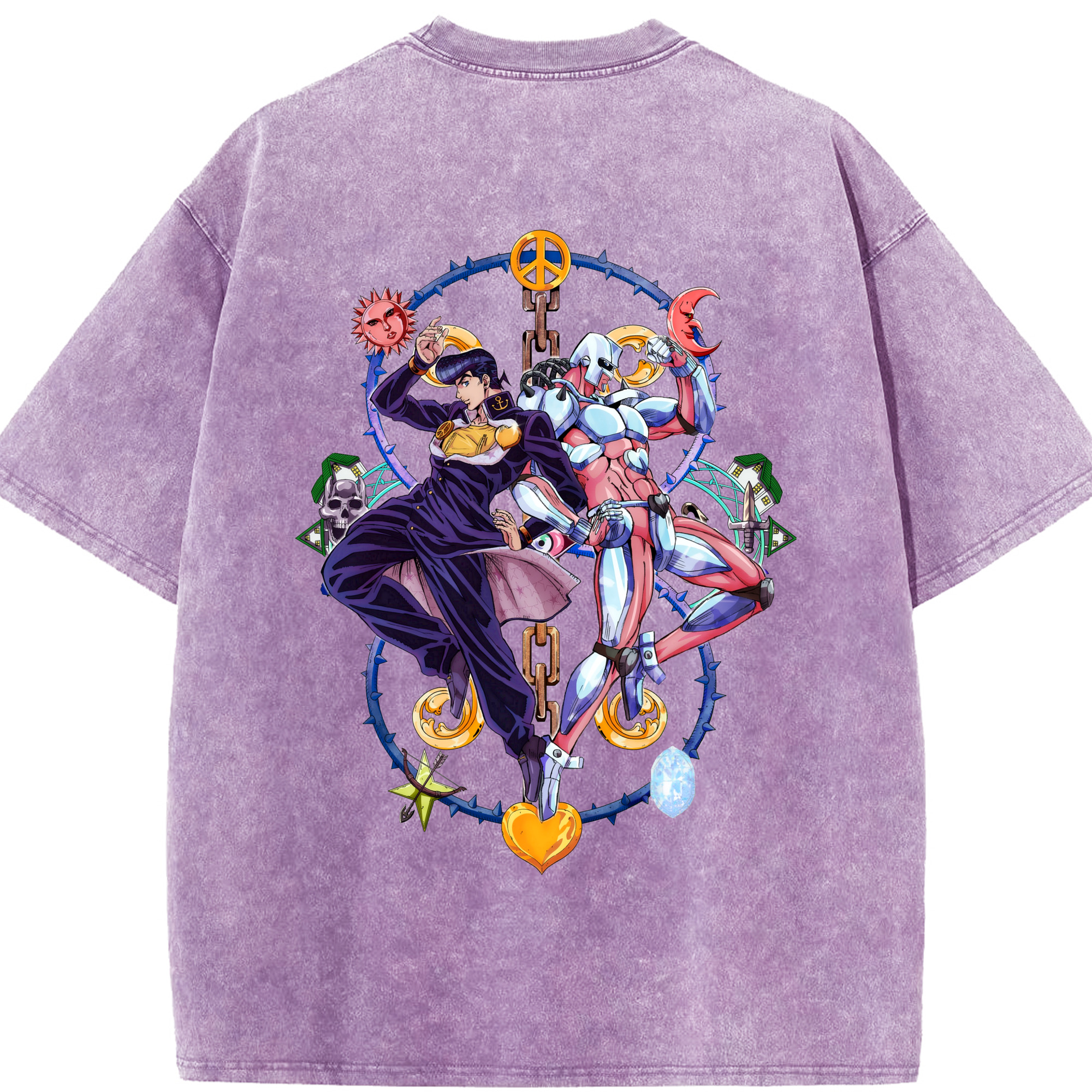 （画像用） ジョジョの奇妙な冒険 ひがしかた じょうすけ JoJo's Bizarre Adventure Higashikata Josuke 綿100% ヴィンテージ風 半袖Tシャツ（背面プリント）