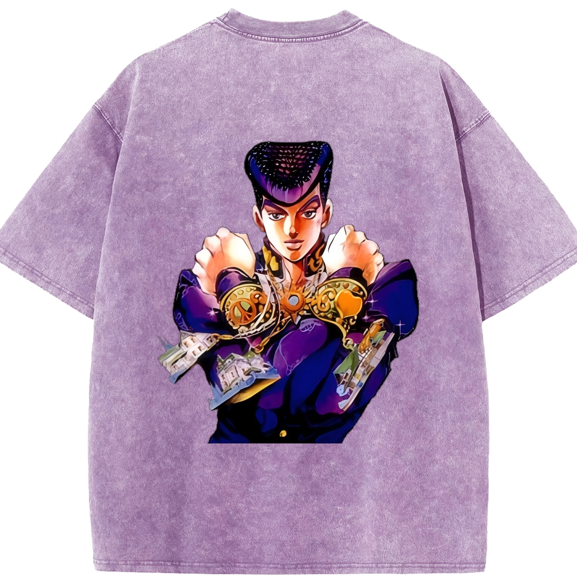 （画像用） ジョジョの奇妙な冒険 ひがしかた じょうすけ JoJo's Bizarre Adventure Higashikata Josuke 綿100% ヴィンテージ風 半袖Tシャツ（背面プリント）