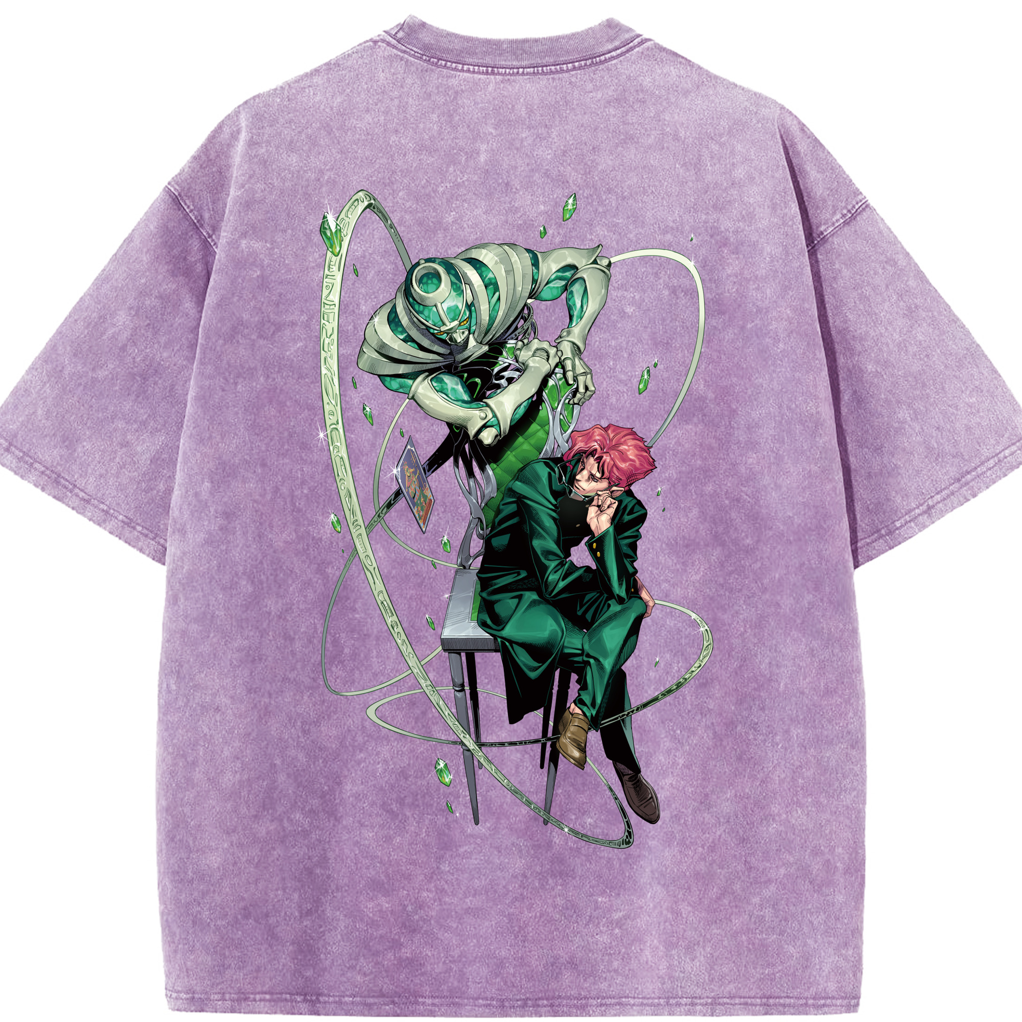 （画像用） ジョジョの奇妙な冒険 花京院 典明（かきょういん のりあき） JoJo's Bizarre Adventure Kakyoin Noriaki 綿100% ヴィンテージ風 半袖Tシャツ（背面プリント）