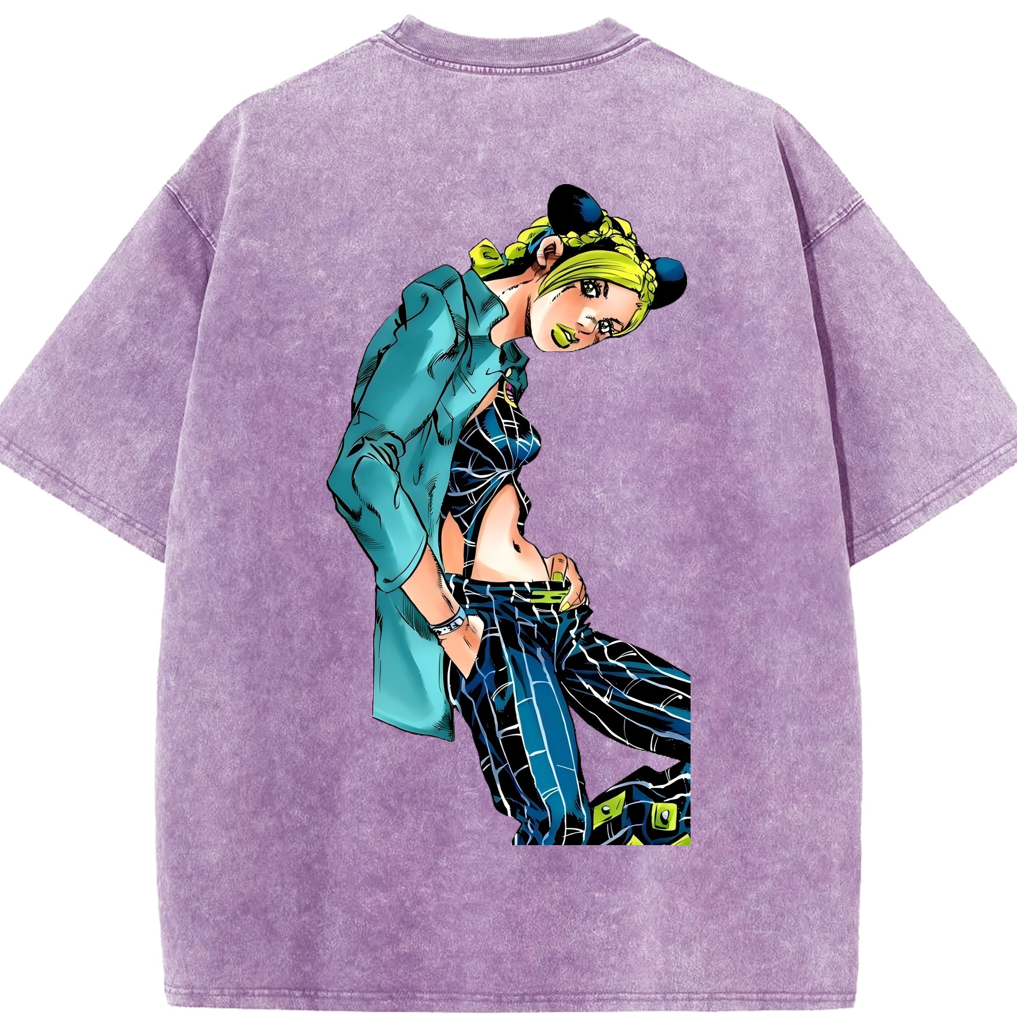（画像用） "ジョジョの奇妙な冒険 くうじょう ジョリーン JoJo's Bizarre Adventure Jolyne Cujoh " 綿100% ヴィンテージ風 半袖Tシャツ（背面プリント）