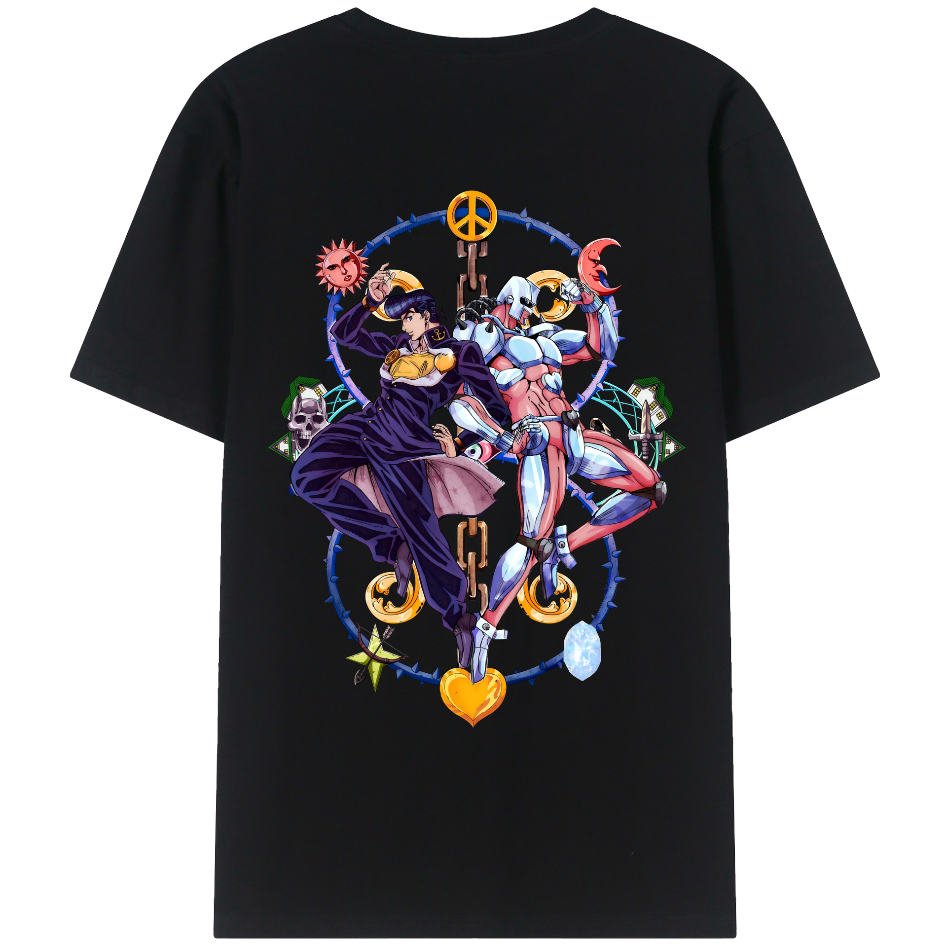 （画像用） ジョジョの奇妙な冒険 ひがしかた じょうすけ JoJo's Bizarre Adventure Higashikata Josuke 綿100％ メンズ半袖Tシャツ（バックプリント） 通気性