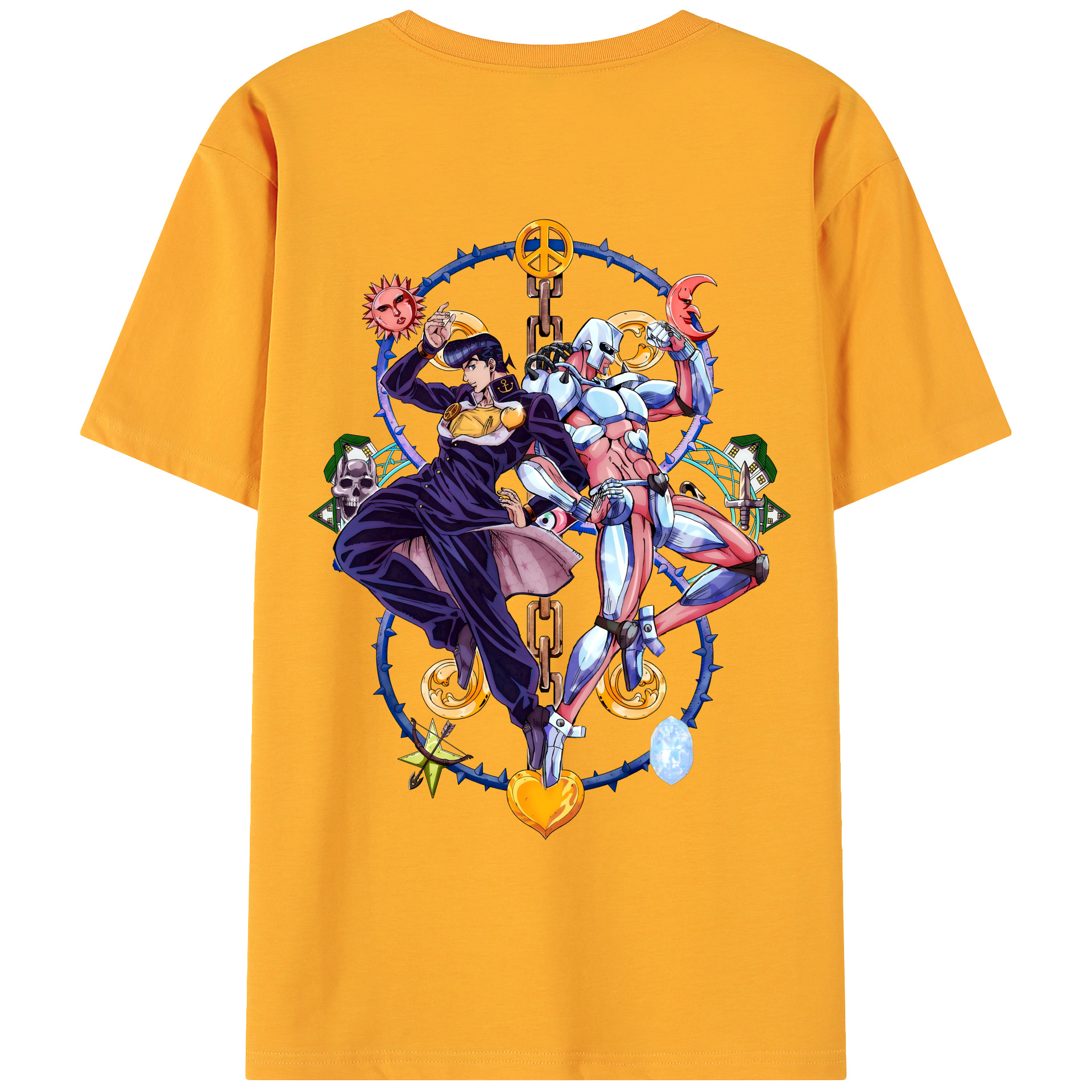（画像用） ジョジョの奇妙な冒険 ひがしかた じょうすけ JoJo's Bizarre Adventure Higashikata Josuke 綿100％ メンズ半袖Tシャツ（バックプリント） 通気性