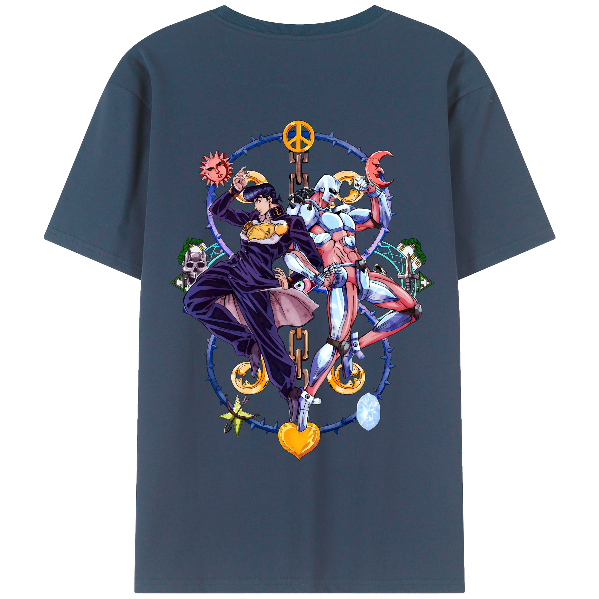 （画像用） ジョジョの奇妙な冒険 ひがしかた じょうすけ JoJo's Bizarre Adventure Higashikata Josuke 綿100％ メンズ半袖Tシャツ（バックプリント） 通気性