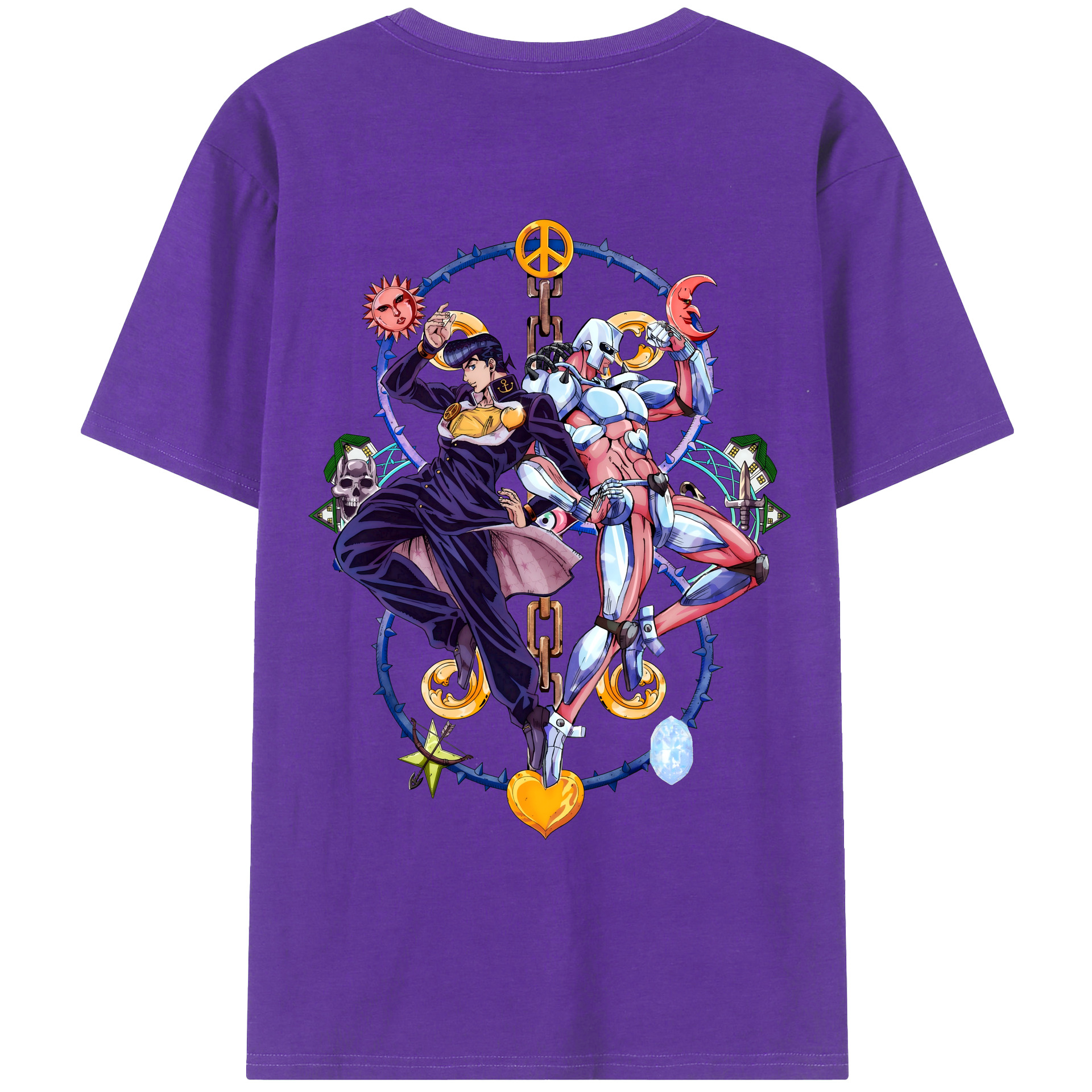 （画像用） ジョジョの奇妙な冒険 ひがしかた じょうすけ JoJo's Bizarre Adventure Higashikata Josuke 綿100％ メンズ半袖Tシャツ（バックプリント） 通気性
