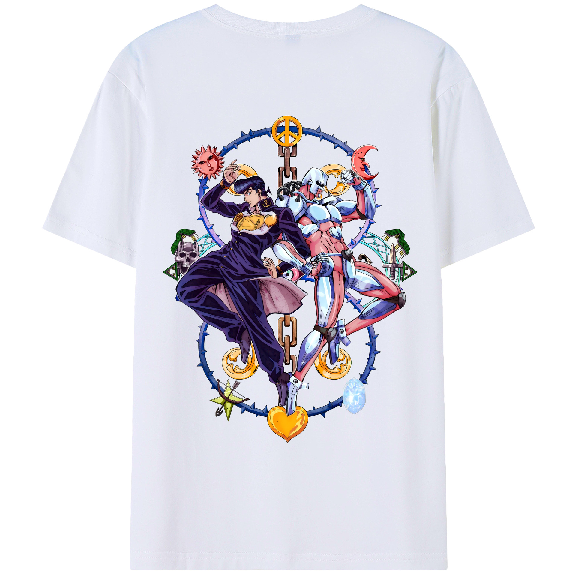（画像用） ジョジョの奇妙な冒険 ひがしかた じょうすけ JoJo's Bizarre Adventure Higashikata Josuke 綿100％ メンズ半袖Tシャツ（バックプリント） 通気性