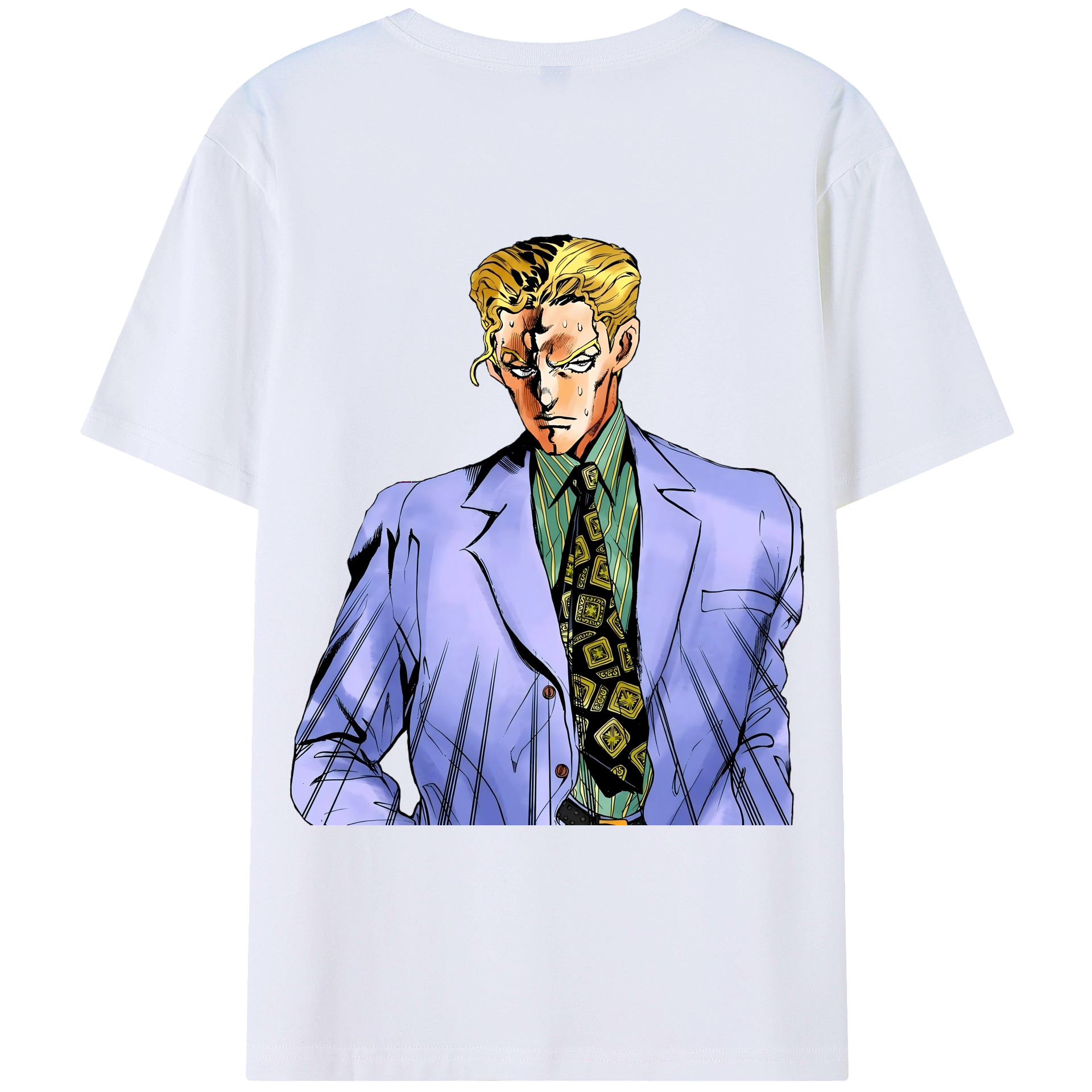（画像用） ジョジョの奇妙な冒険 きら よしかげ JoJo's Bizarre Adventure Kira Yoshikage 綿100％ メンズ半袖Tシャツ（バックプリント） 通気性