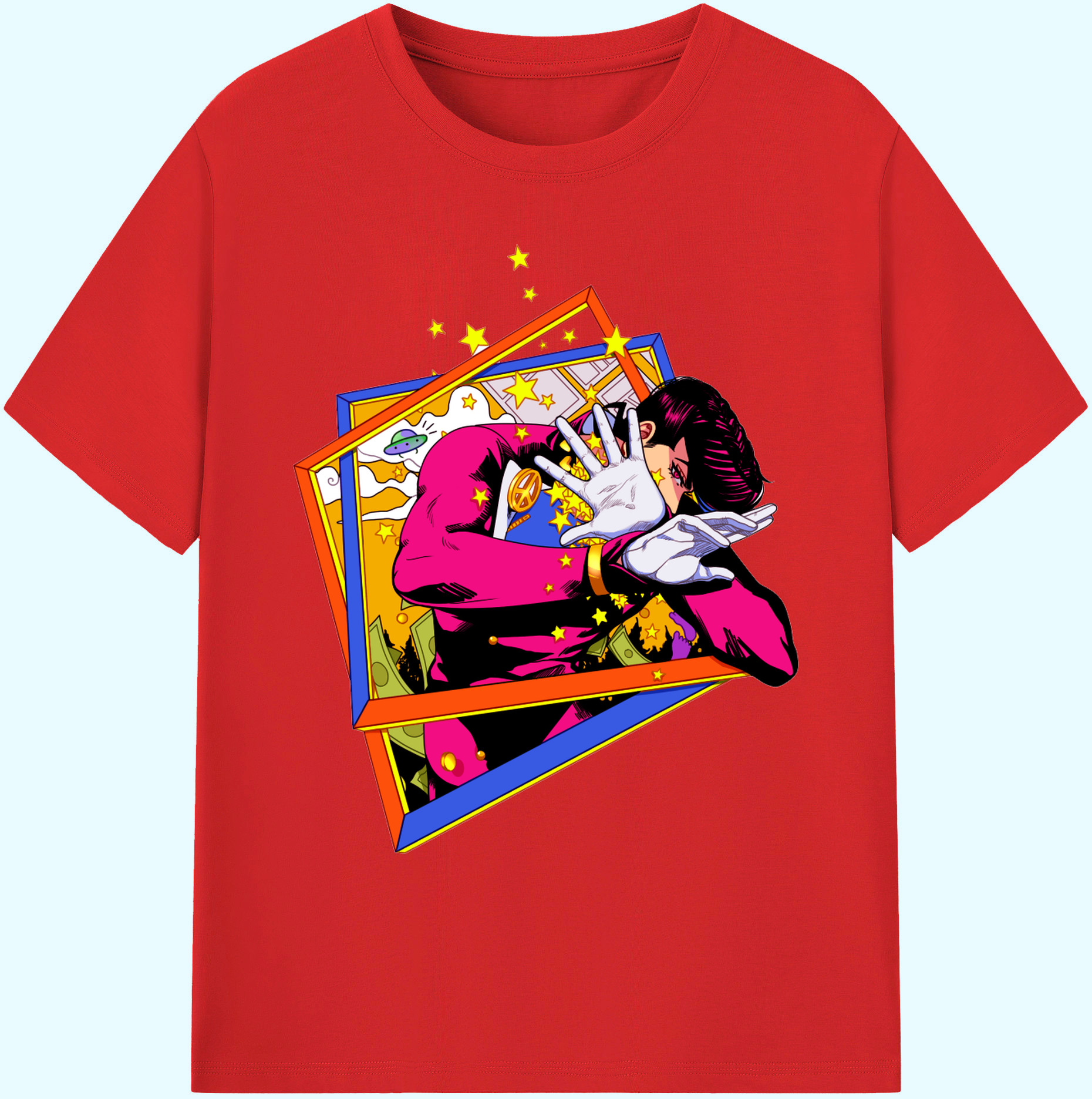 （画像用） ジョジョの奇妙な冒険 ひがしかた じょうすけ JoJo's Bizarre Adventure Higashikata Josuke 綿100％ メンズ半袖Tシャツ｜肌触りやわらか＆通気性