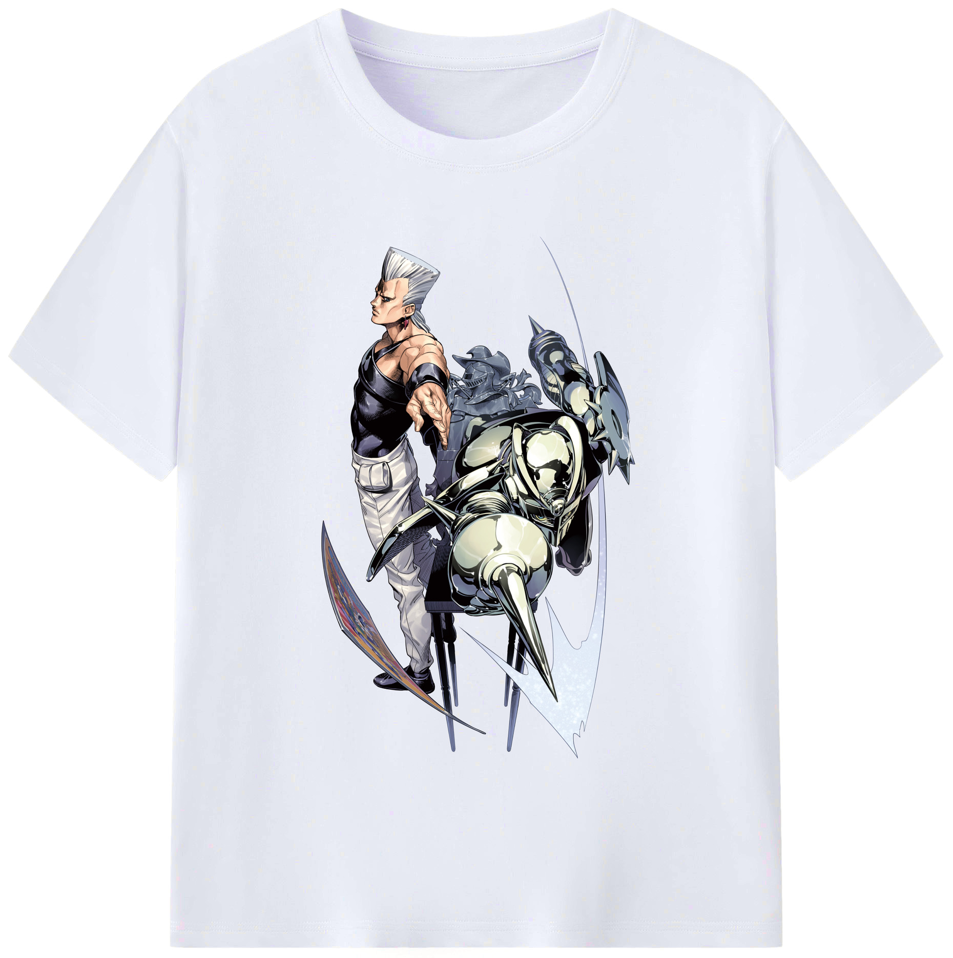 （画像用） ジョジョの奇妙な冒険 ジャン＝ピエール?ポルナレフ JoJo's Bizarre Adventure Jan Pierre Polnareff レディースカジュアルプリントTシャツ（綿100％）