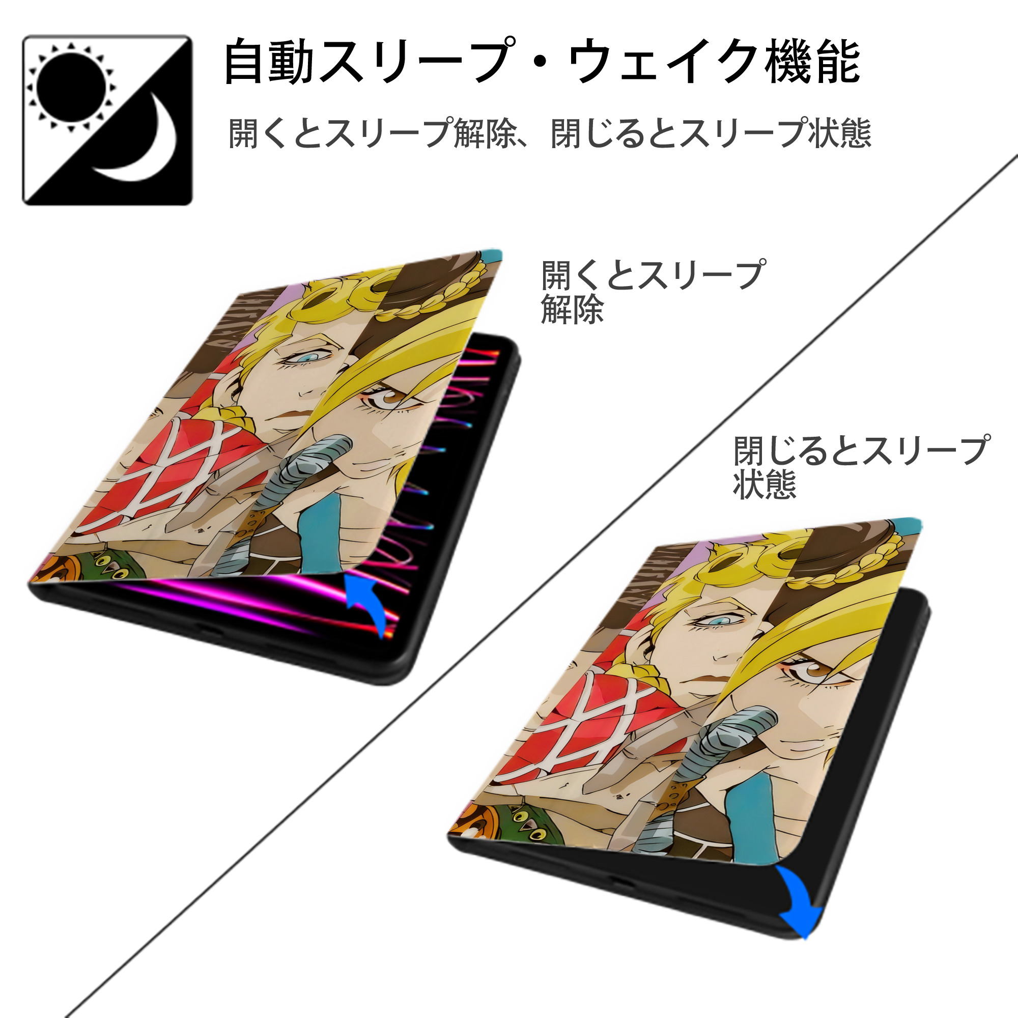 ジョジョの奇妙な冒険 JoJo's Bizarre Adventure IPad ケース ブック型 PUレザー TPU 耐衝撃 軽量 薄型 ペン収納なし 全面保護 IPad 各モデル対応