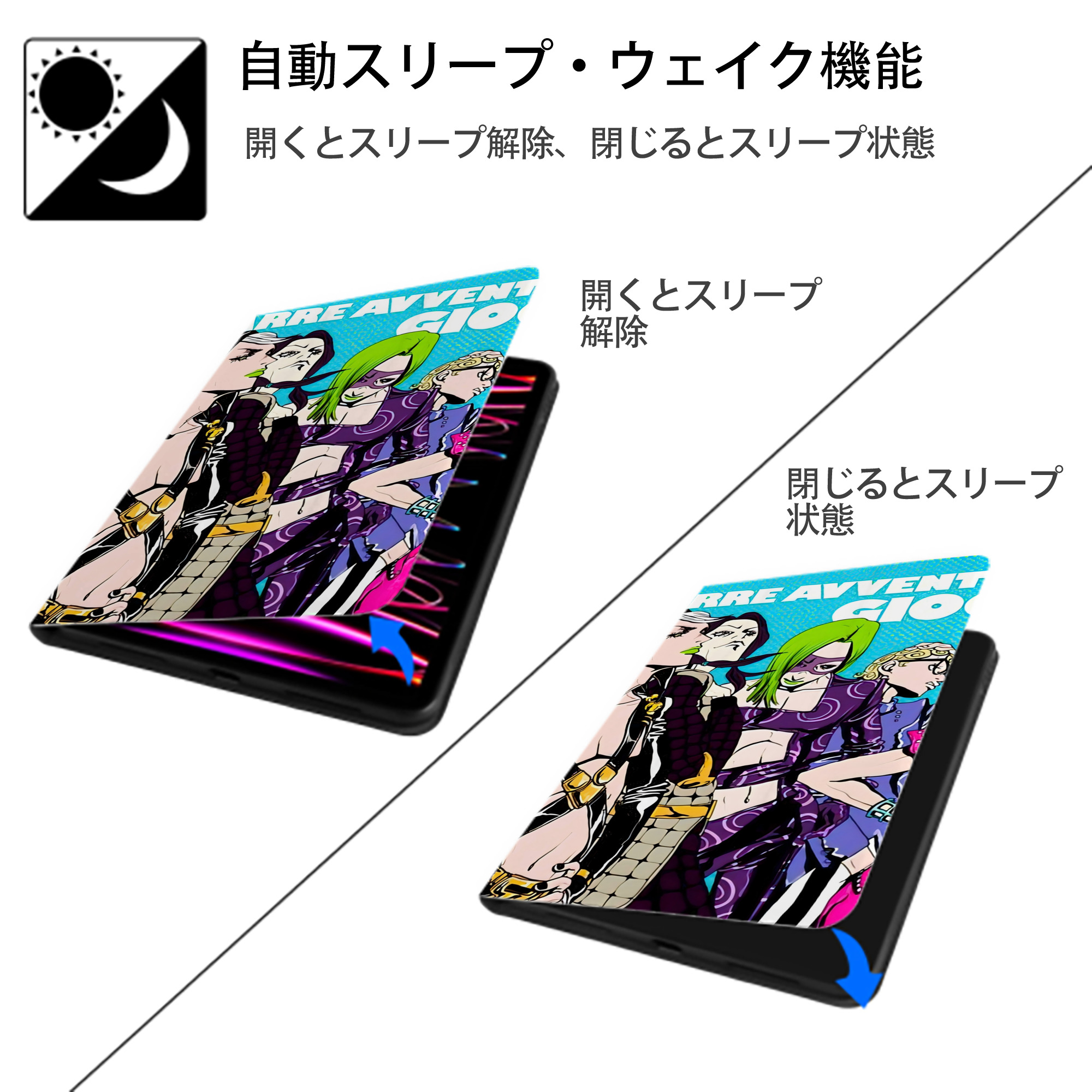 ジョジョの奇妙な冒険 JoJo's Bizarre Adventure IPad ケース ブック型 PUレザー TPU 耐衝撃 軽量 薄型 ペン収納なし 全面保護 IPad 各モデル対応