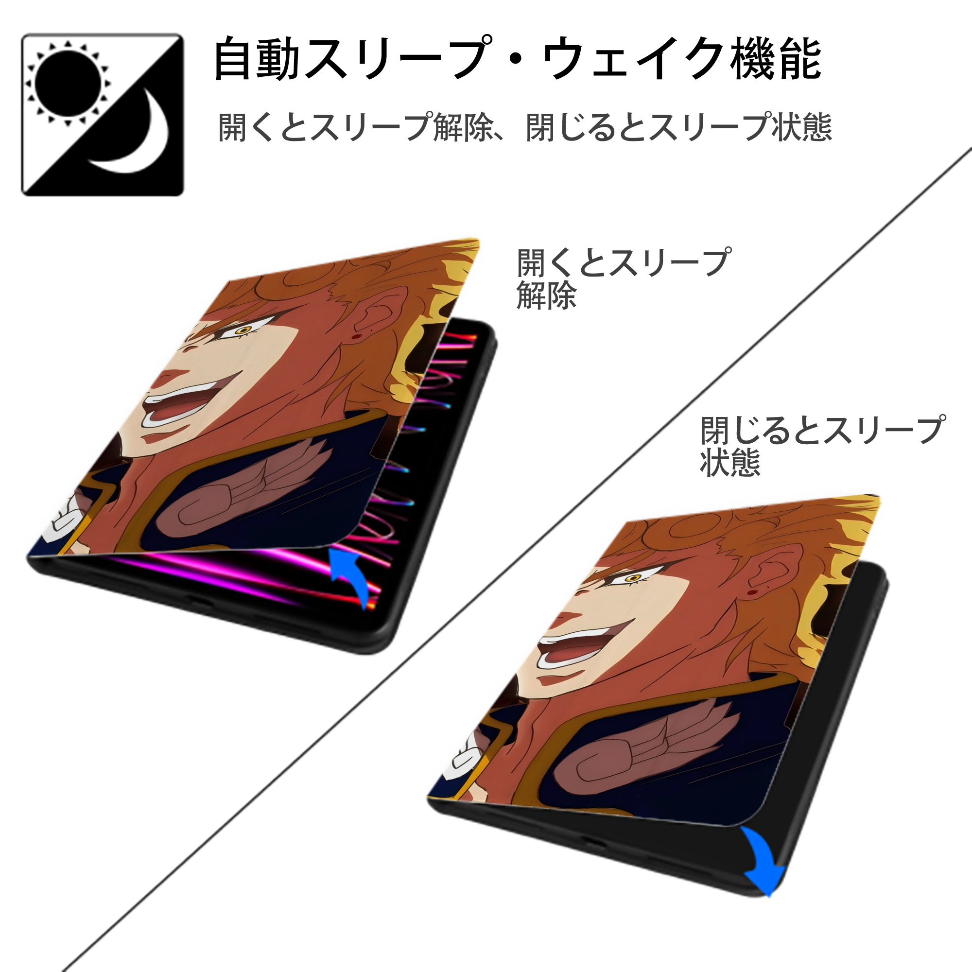 ジョジョの奇妙な冒険 JoJo's Bizarre Adventure IPad ケース ブック型 PUレザー TPU 耐衝撃 軽量 薄型 ペン収納なし 全面保護 IPad 各モデル対応