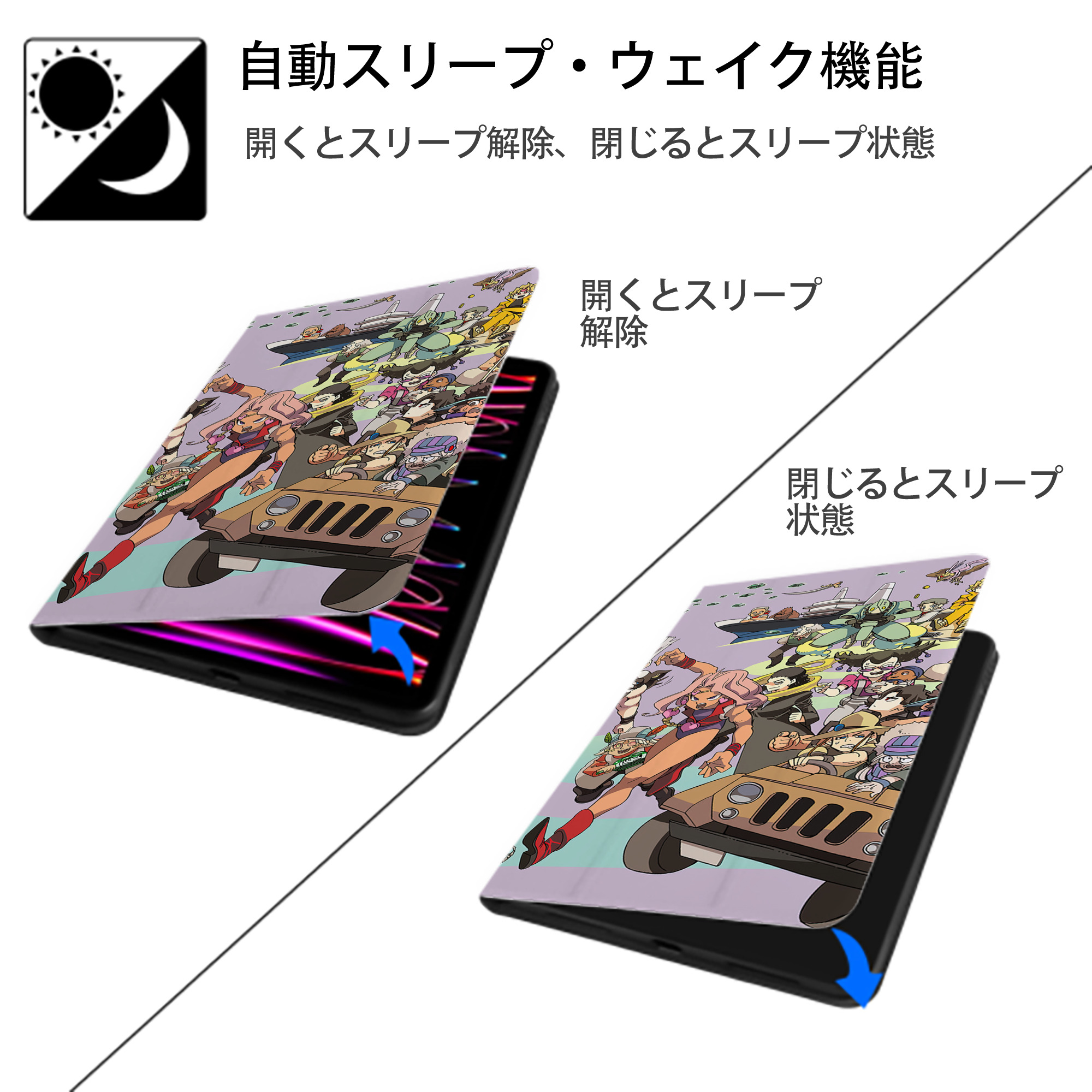 ジョジョの奇妙な冒険 JoJo's Bizarre Adventure IPad ケース ブック型 PUレザー TPU 耐衝撃 軽量 薄型 ペン収納なし 全面保護 IPad 各モデル対応