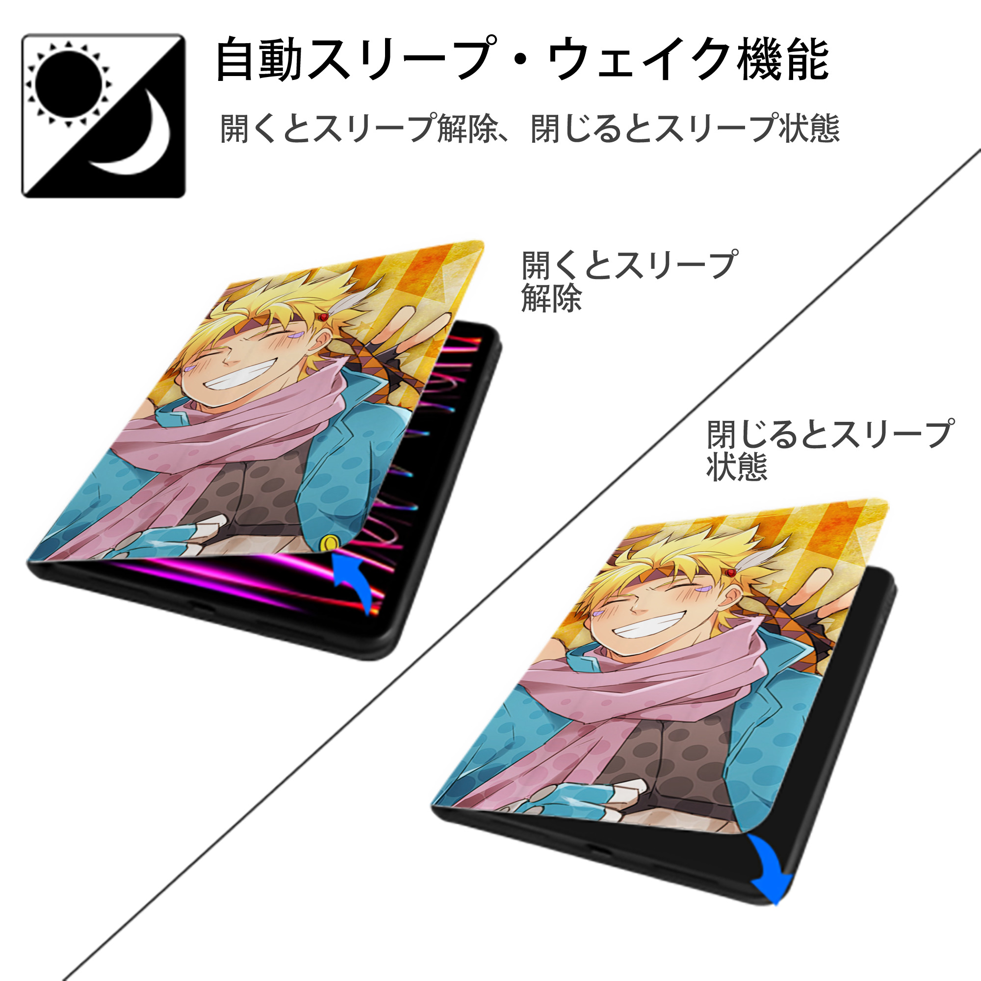 ジョジョの奇妙な冒険 JoJo's Bizarre Adventure IPad ケース ブック型 PUレザー TPU 耐衝撃 軽量 薄型 ペン収納なし 全面保護 IPad 各モデル対応