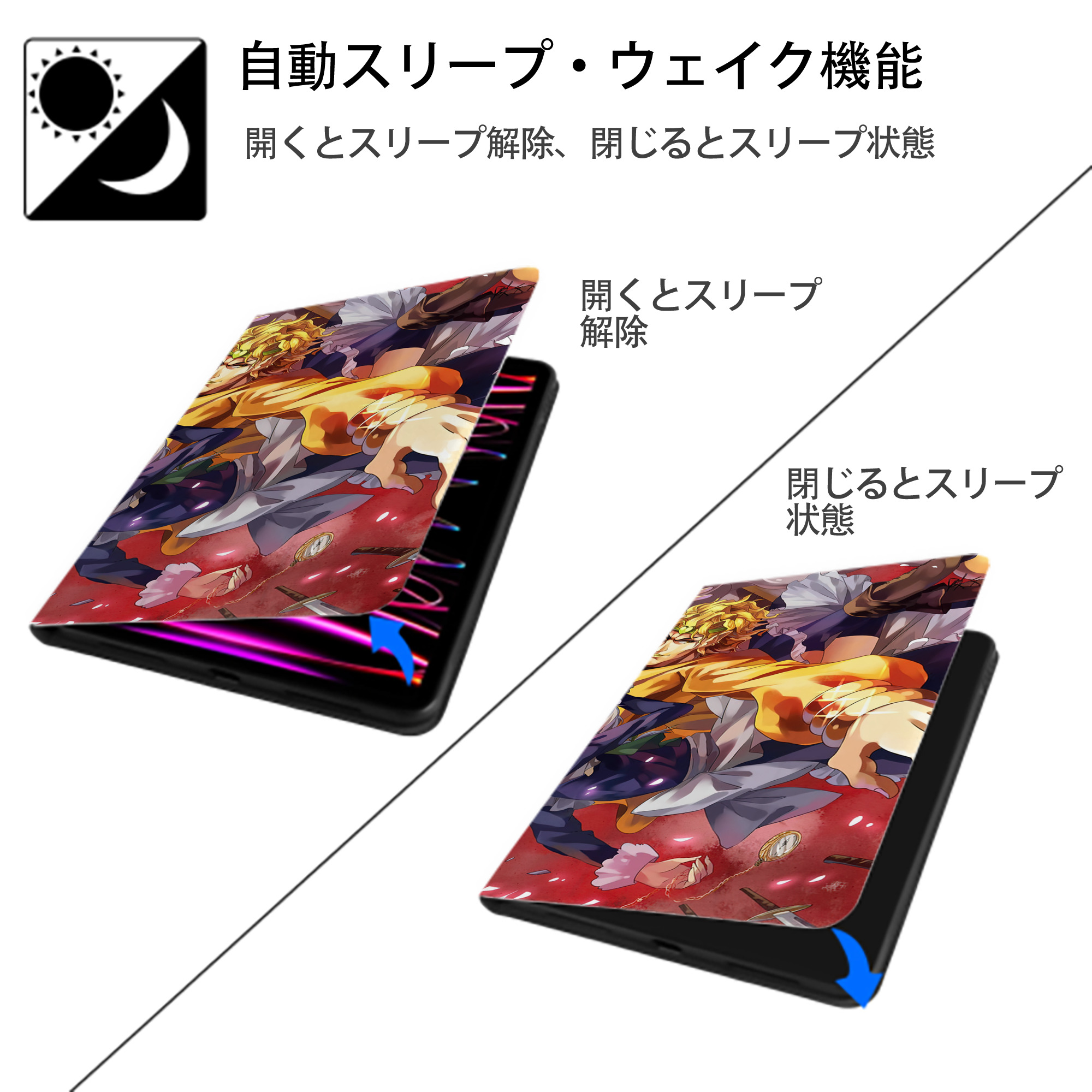 ジョジョの奇妙な冒険 JoJo's Bizarre Adventure IPad ケース ブック型 PUレザー TPU 耐衝撃 軽量 薄型 ペン収納なし 全面保護 IPad 各モデル対応