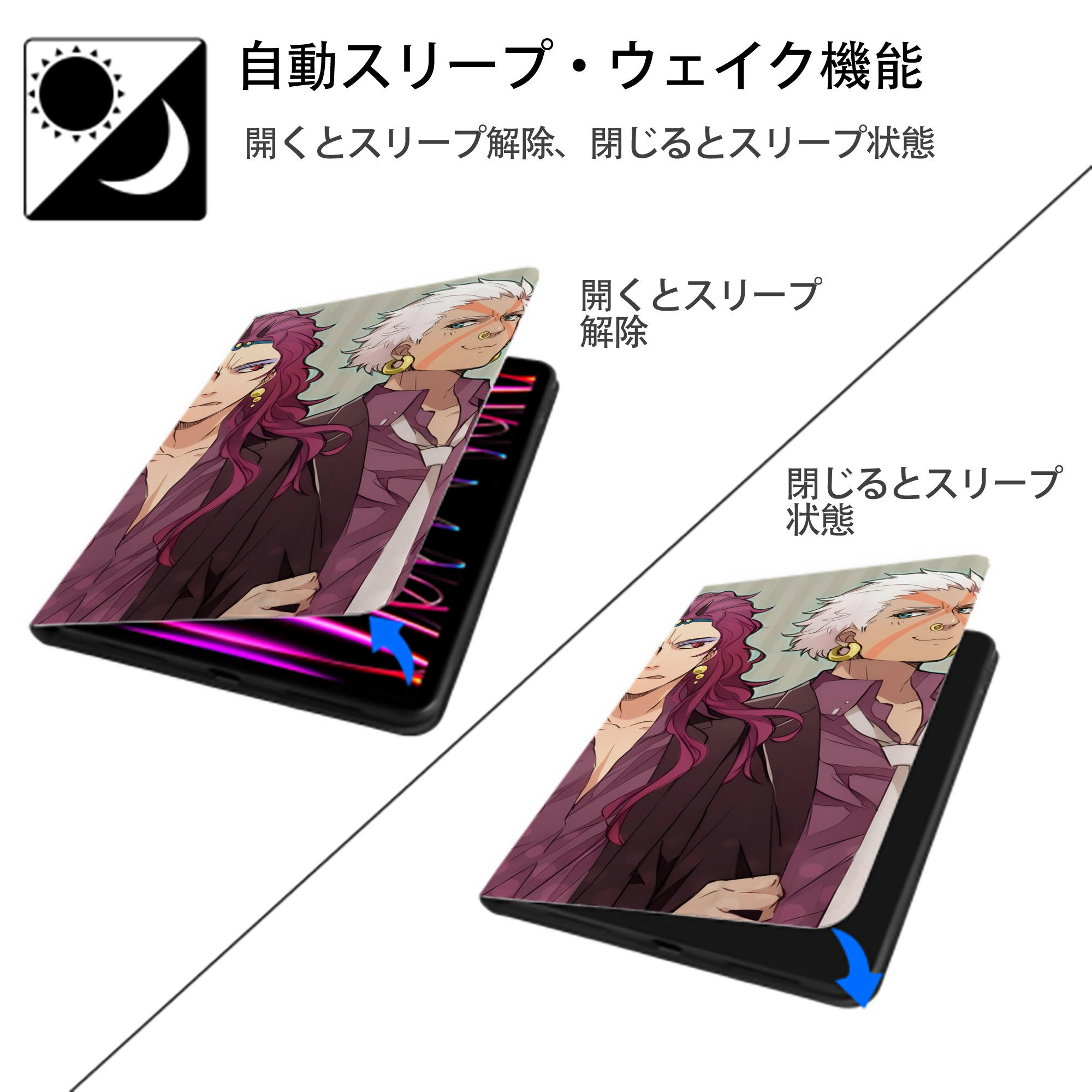 ジョジョの奇妙な冒険 JoJo's Bizarre Adventure IPad ケース ブック型 PUレザー TPU 耐衝撃 軽量 薄型 ペン収納なし 全面保護 IPad 各モデル対応
