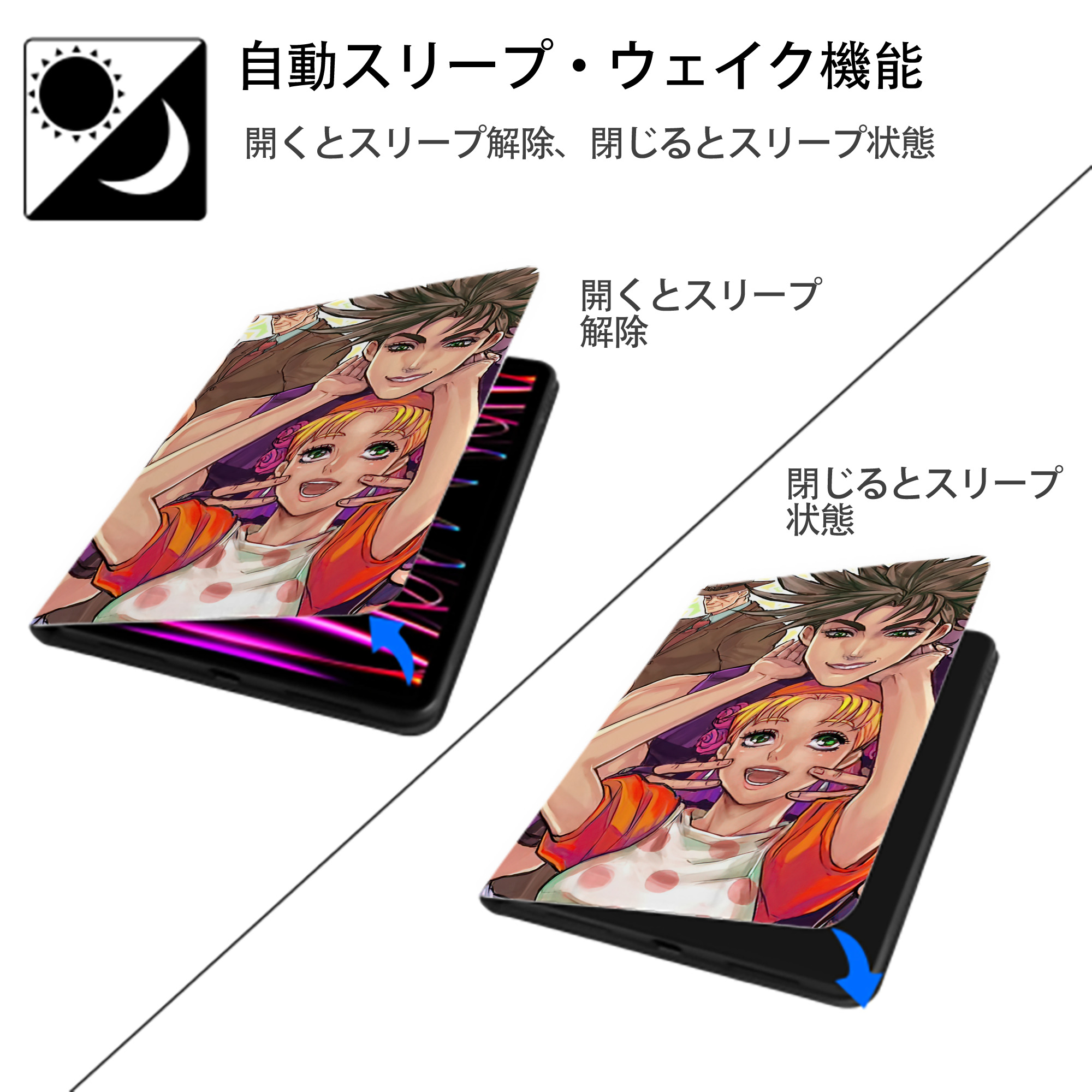 ジョジョの奇妙な冒険 JoJo's Bizarre Adventure IPad ケース ブック型 PUレザー TPU 耐衝撃 軽量 薄型 ペン収納なし 全面保護 IPad 各モデル対応
