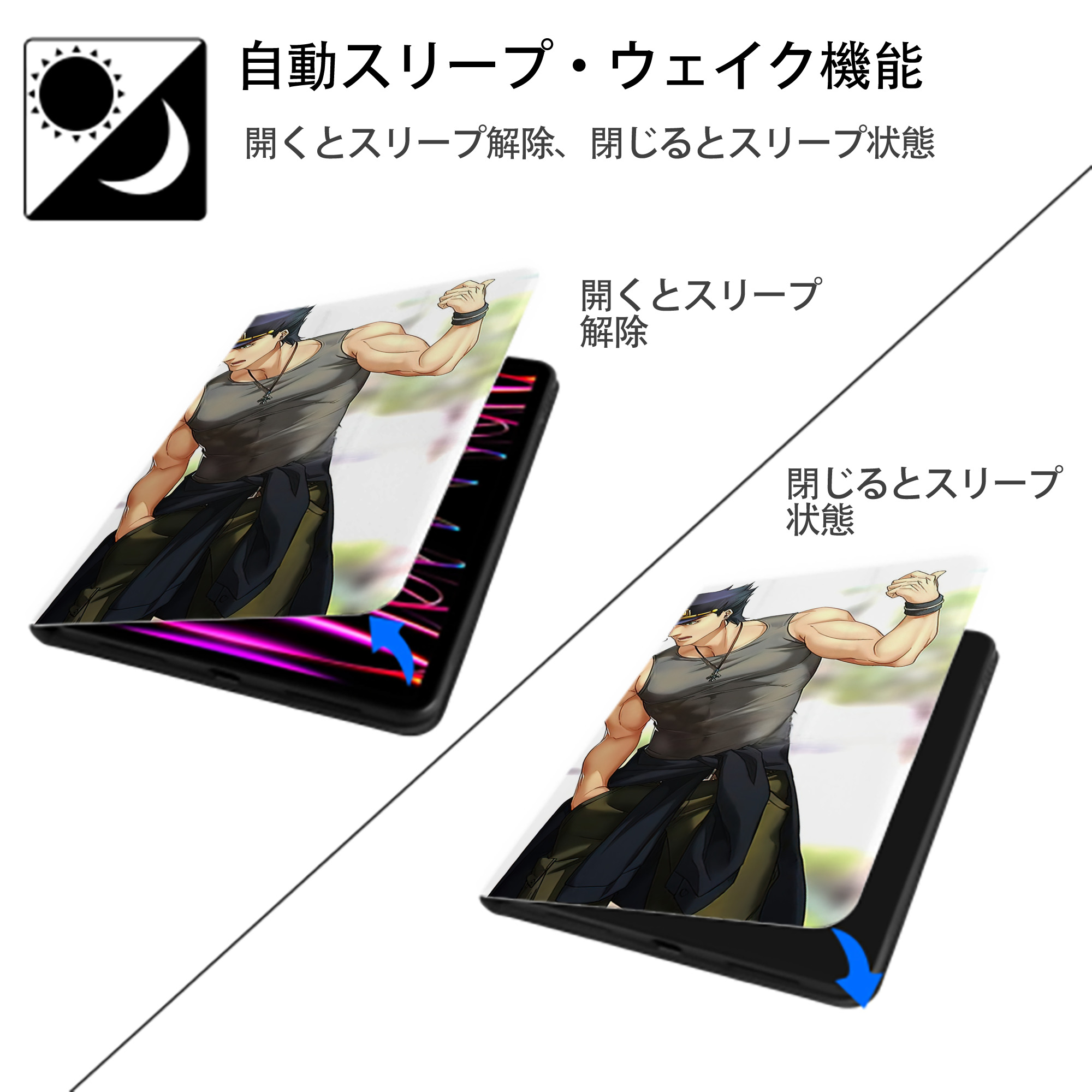 ジョジョの奇妙な冒険 JoJo's Bizarre Adventure IPad ケース ブック型 PUレザー TPU 耐衝撃 軽量 薄型 ペン収納なし 全面保護 IPad 各モデル対応