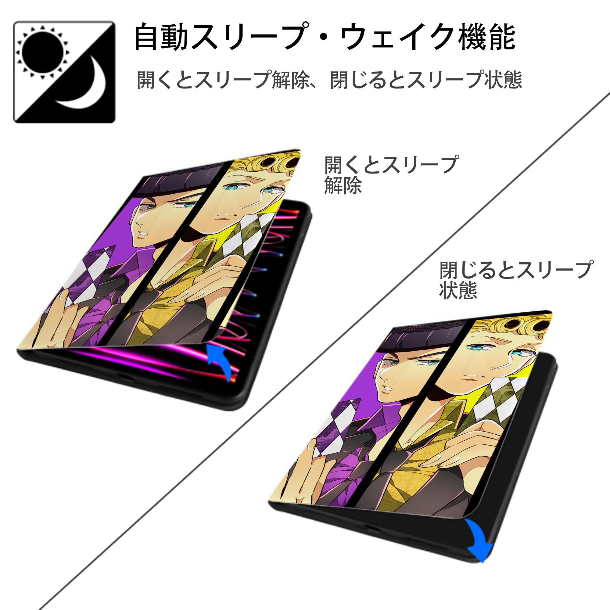 ジョジョの奇妙な冒険 JoJo's Bizarre Adventure IPad ケース ブック型 PUレザー TPU 耐衝撃 軽量 薄型 ペン収納なし 全面保護 IPad 各モデル対応