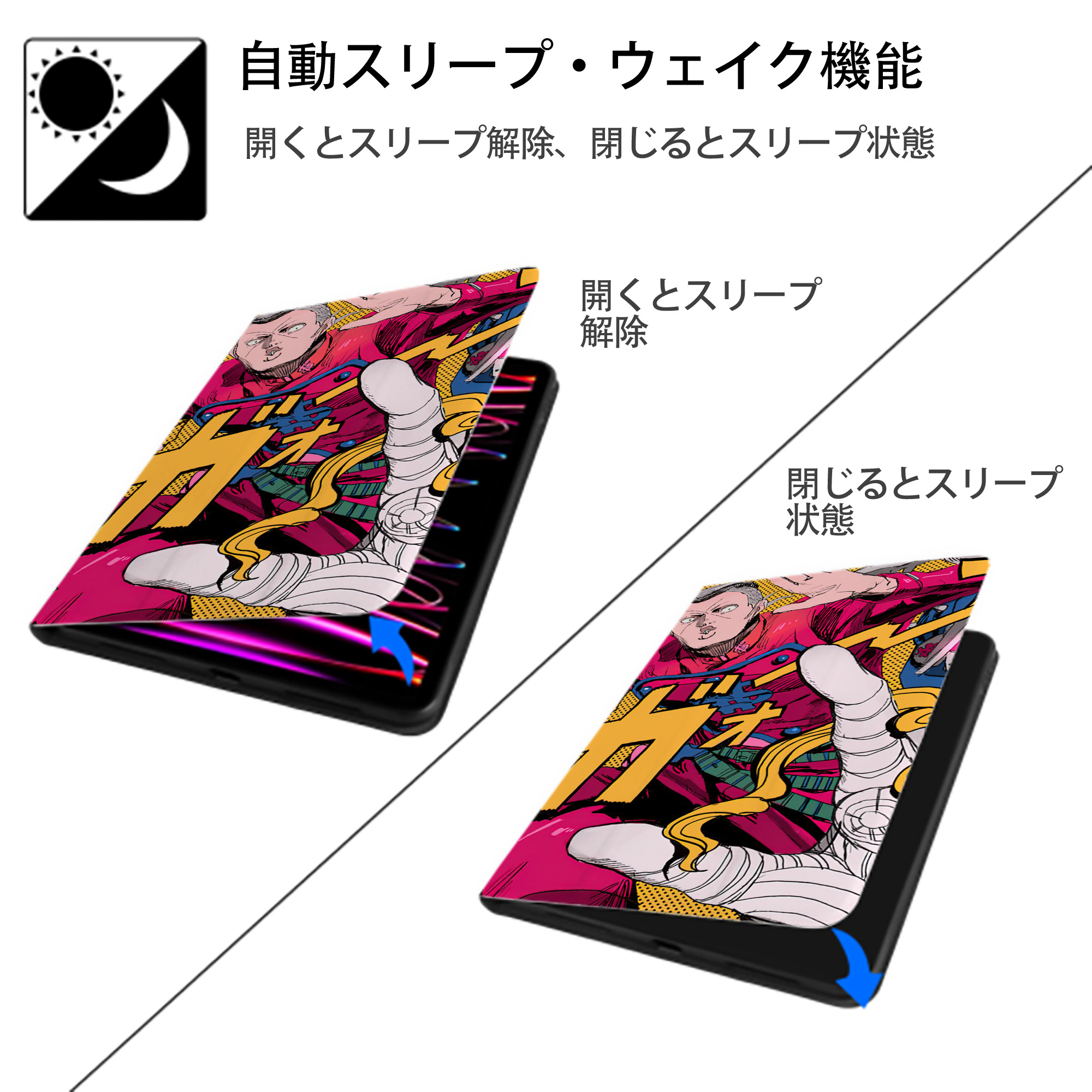ジョジョの奇妙な冒険 JoJo's Bizarre Adventure IPad ケース ブック型 PUレザー TPU 耐衝撃 軽量 薄型 ペン収納なし 全面保護 IPad 各モデル対応