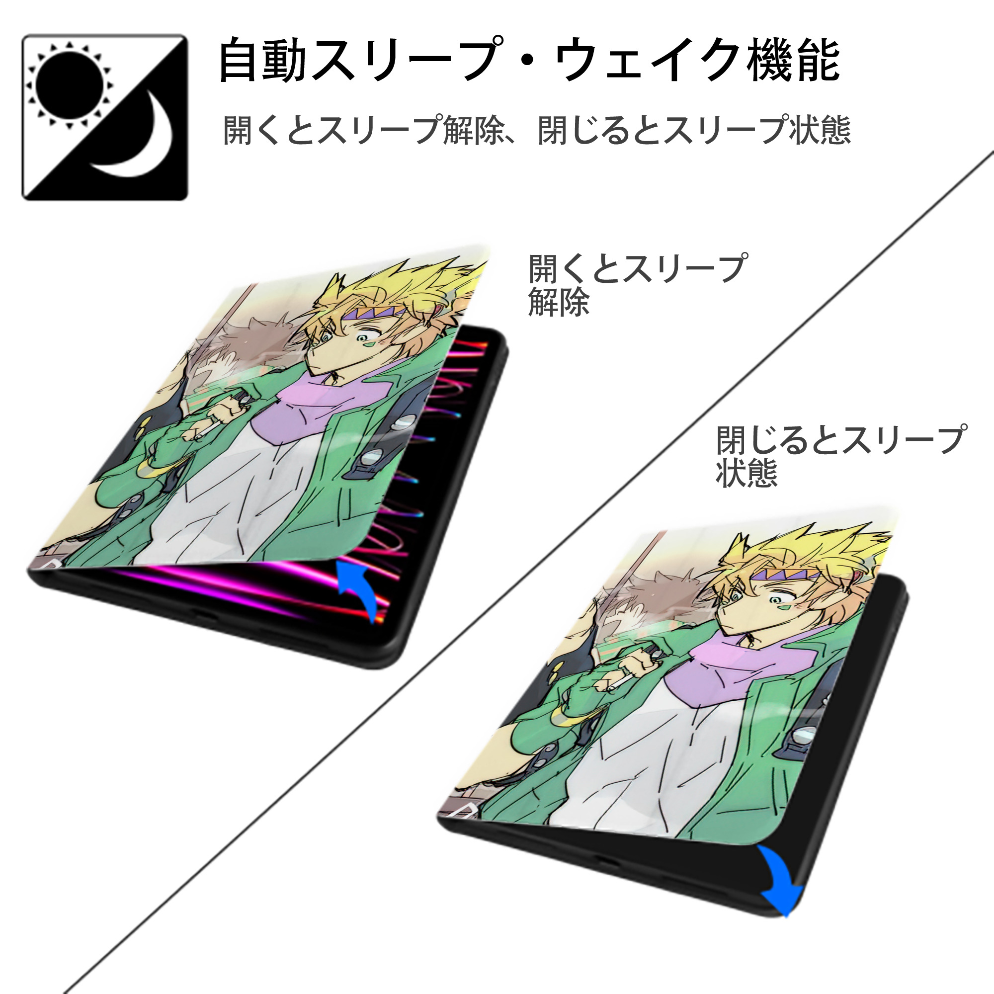 ジョジョの奇妙な冒険 JoJo's Bizarre Adventure IPad ケース ブック型 PUレザー TPU 耐衝撃 軽量 薄型 ペン収納なし 全面保護 IPad 各モデル対応
