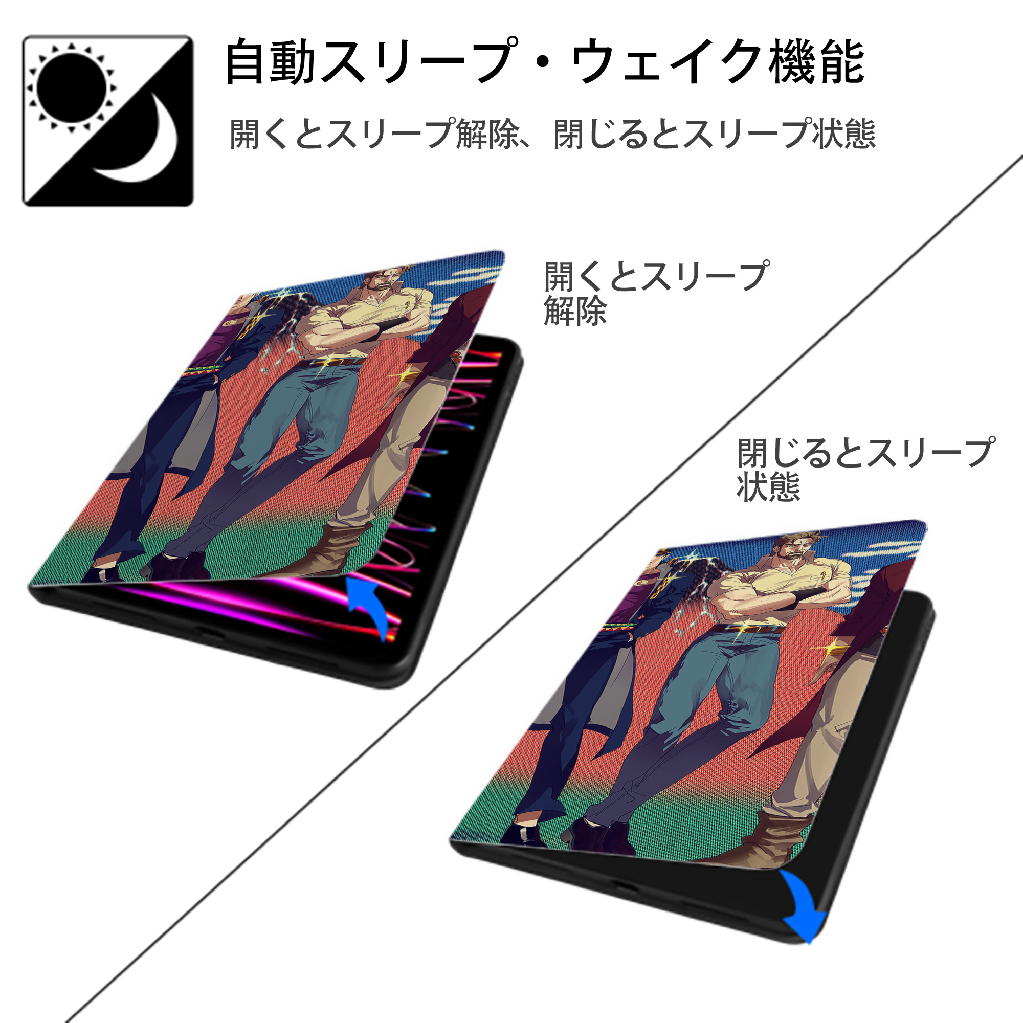 ジョジョの奇妙な冒険 JoJo's Bizarre Adventure IPad ケース ブック型 PUレザー TPU 耐衝撃 軽量 薄型 ペン収納なし 全面保護 IPad 各モデル対応
