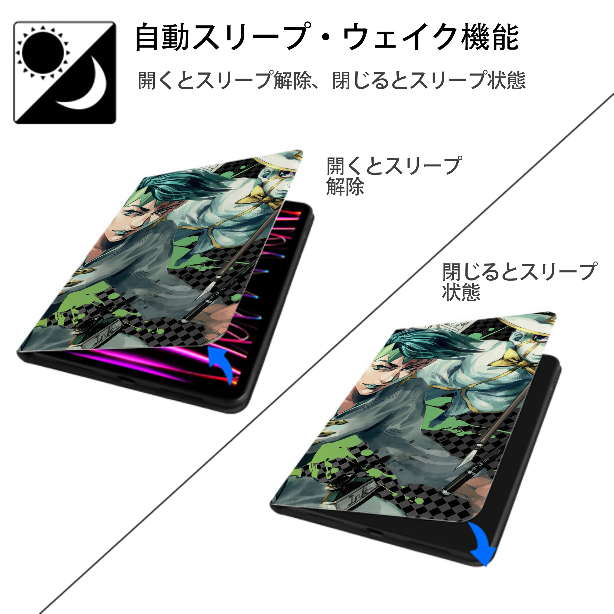 ジョジョの奇妙な冒険 JoJo's Bizarre Adventure IPad ケース ブック型 PUレザー TPU 耐衝撃 軽量 薄型 ペン収納なし 全面保護 IPad 各モデル対応