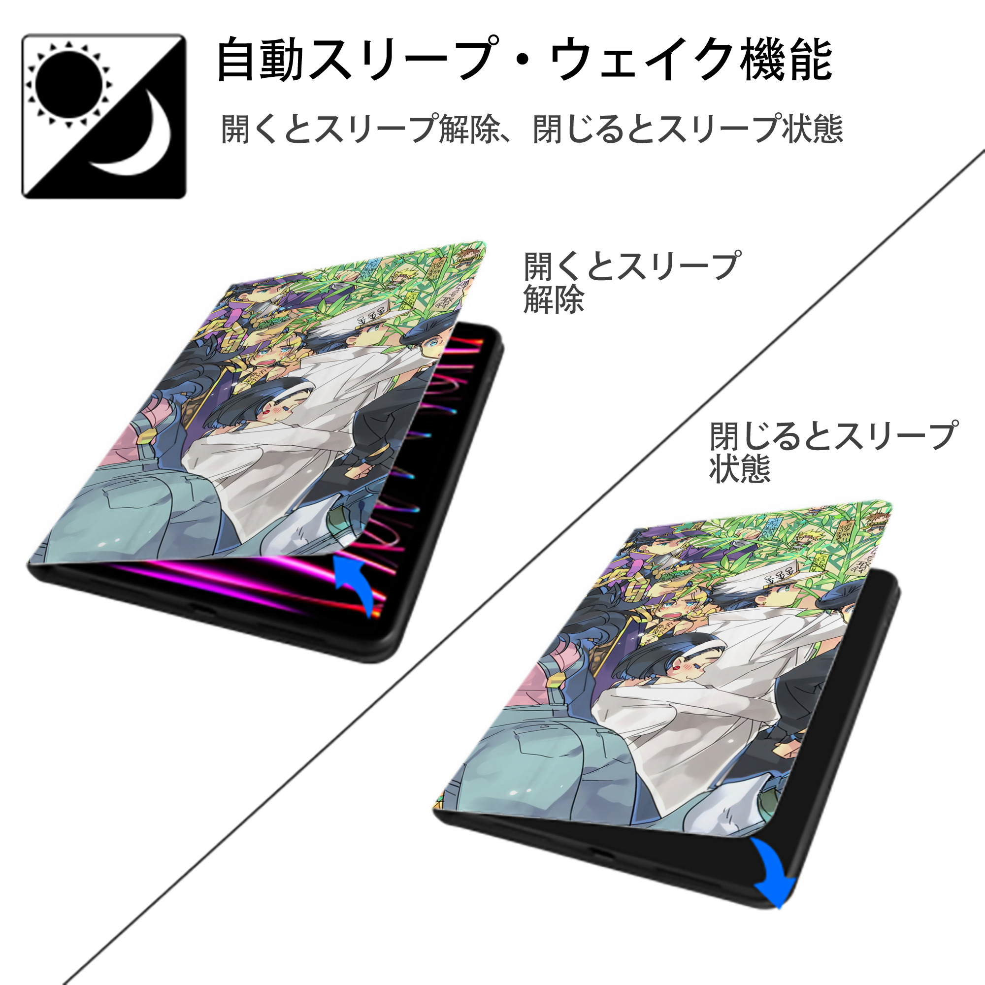 ジョジョの奇妙な冒険 JoJo's Bizarre Adventure IPad ケース ブック型 PUレザー TPU 耐衝撃 軽量 薄型 ペン収納なし 全面保護 IPad 各モデル対応