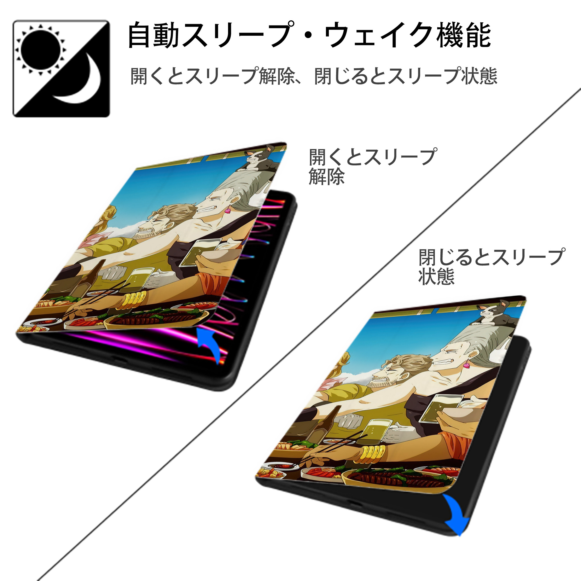 ジョジョの奇妙な冒険 JoJo's Bizarre Adventure IPad ケース ブック型 PUレザー TPU 耐衝撃 軽量 薄型 ペン収納なし 全面保護 IPad 各モデル対応