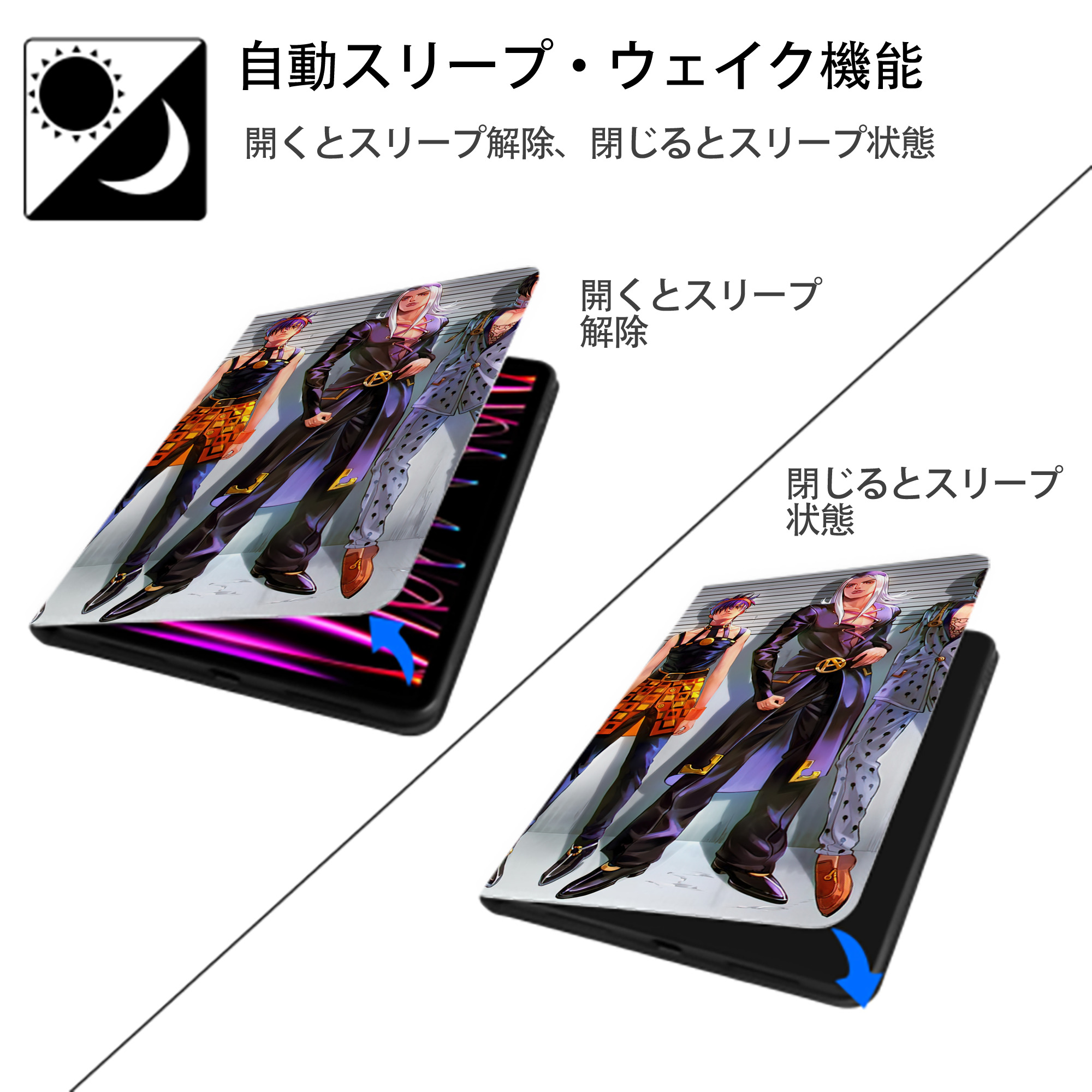 ジョジョの奇妙な冒険 JoJo's Bizarre Adventure IPad ケース ブック型 PUレザー TPU 耐衝撃 軽量 薄型 ペン収納なし 全面保護 IPad 各モデル対応