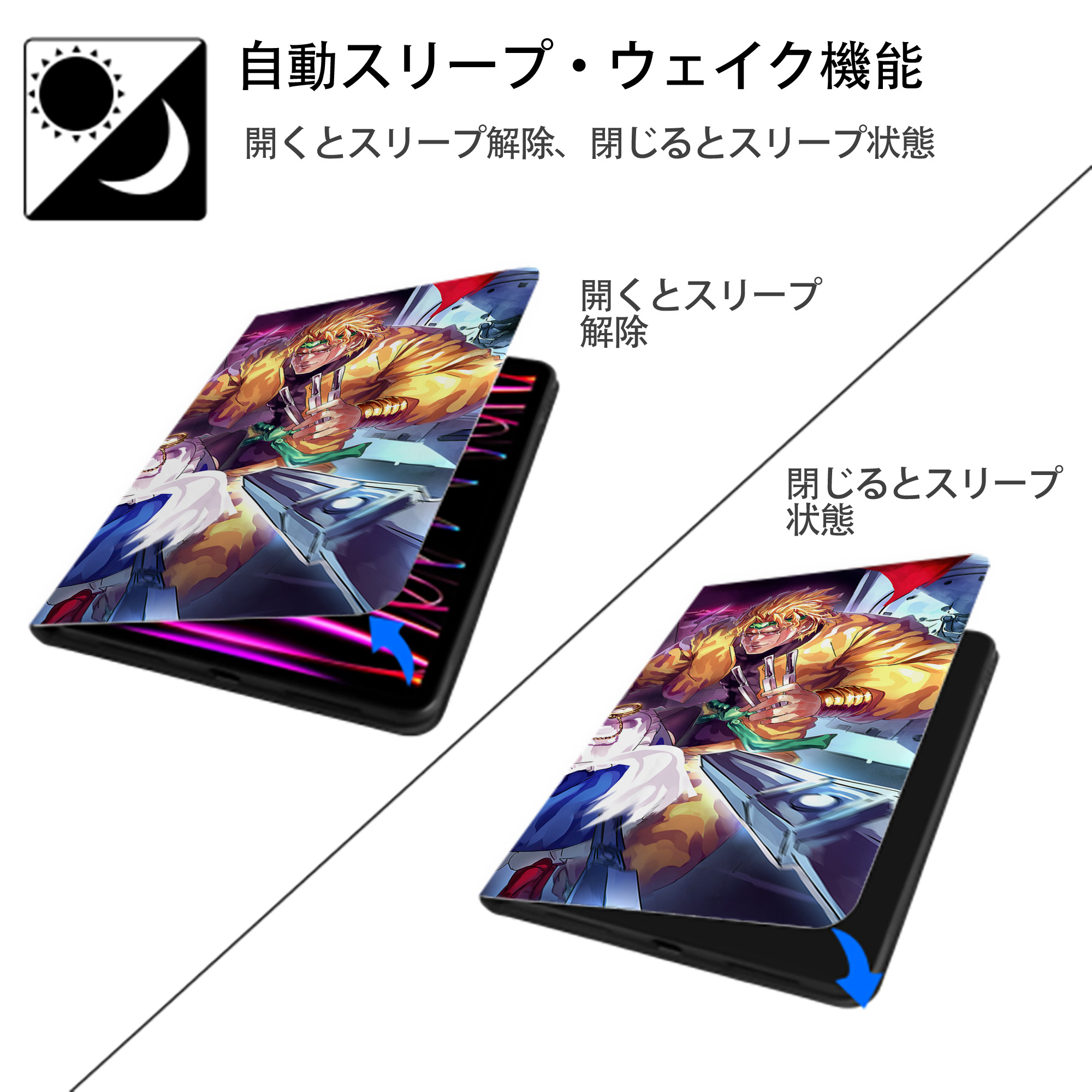 ジョジョの奇妙な冒険 JoJo's Bizarre Adventure IPad ケース ブック型 PUレザー TPU 耐衝撃 軽量 薄型 ペン収納なし 全面保護 IPad 各モデル対応