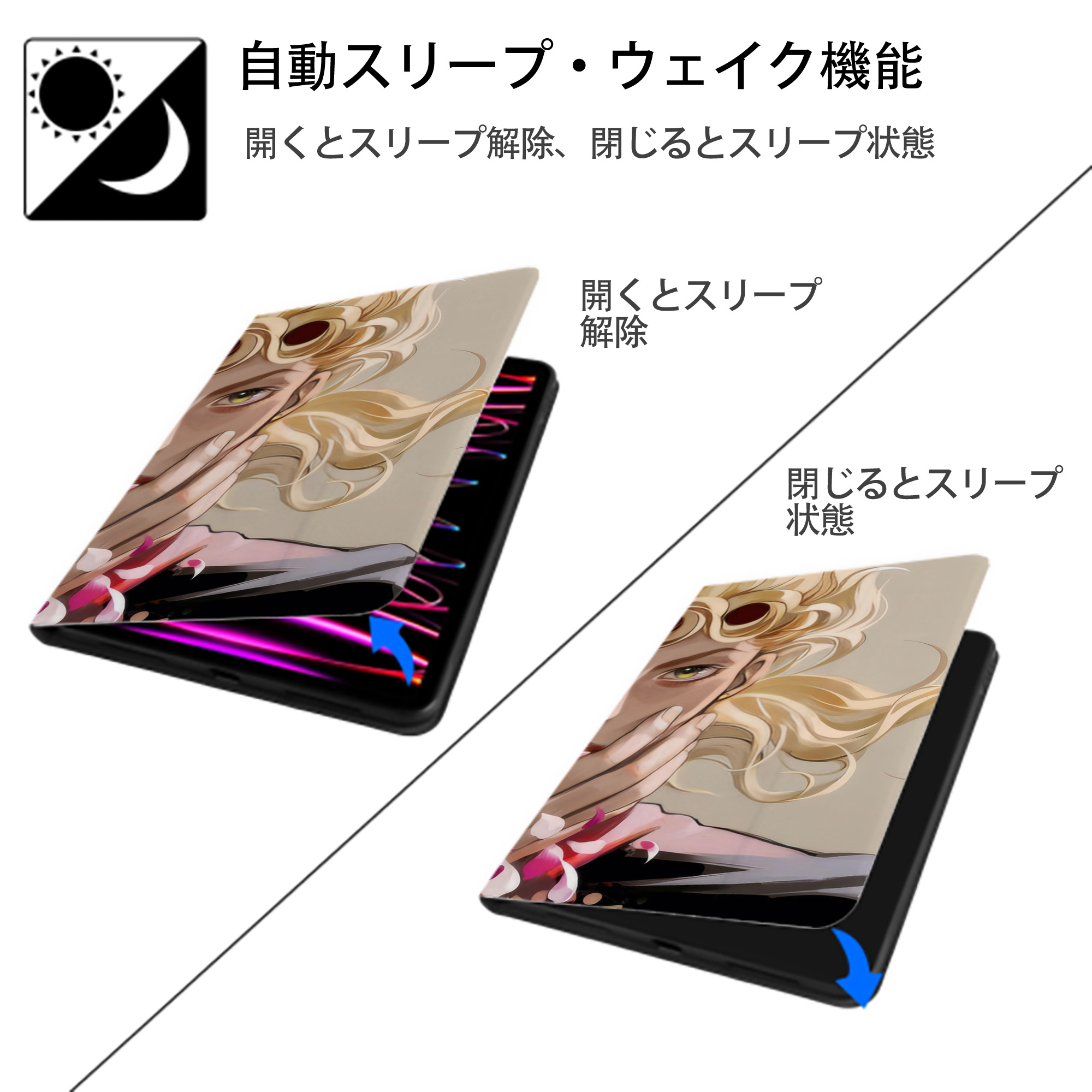 ジョジョの奇妙な冒険 JoJo's Bizarre Adventure IPad ケース ブック型 PUレザー TPU 耐衝撃 軽量 薄型 ペン収納なし 全面保護 IPad 各モデル対応